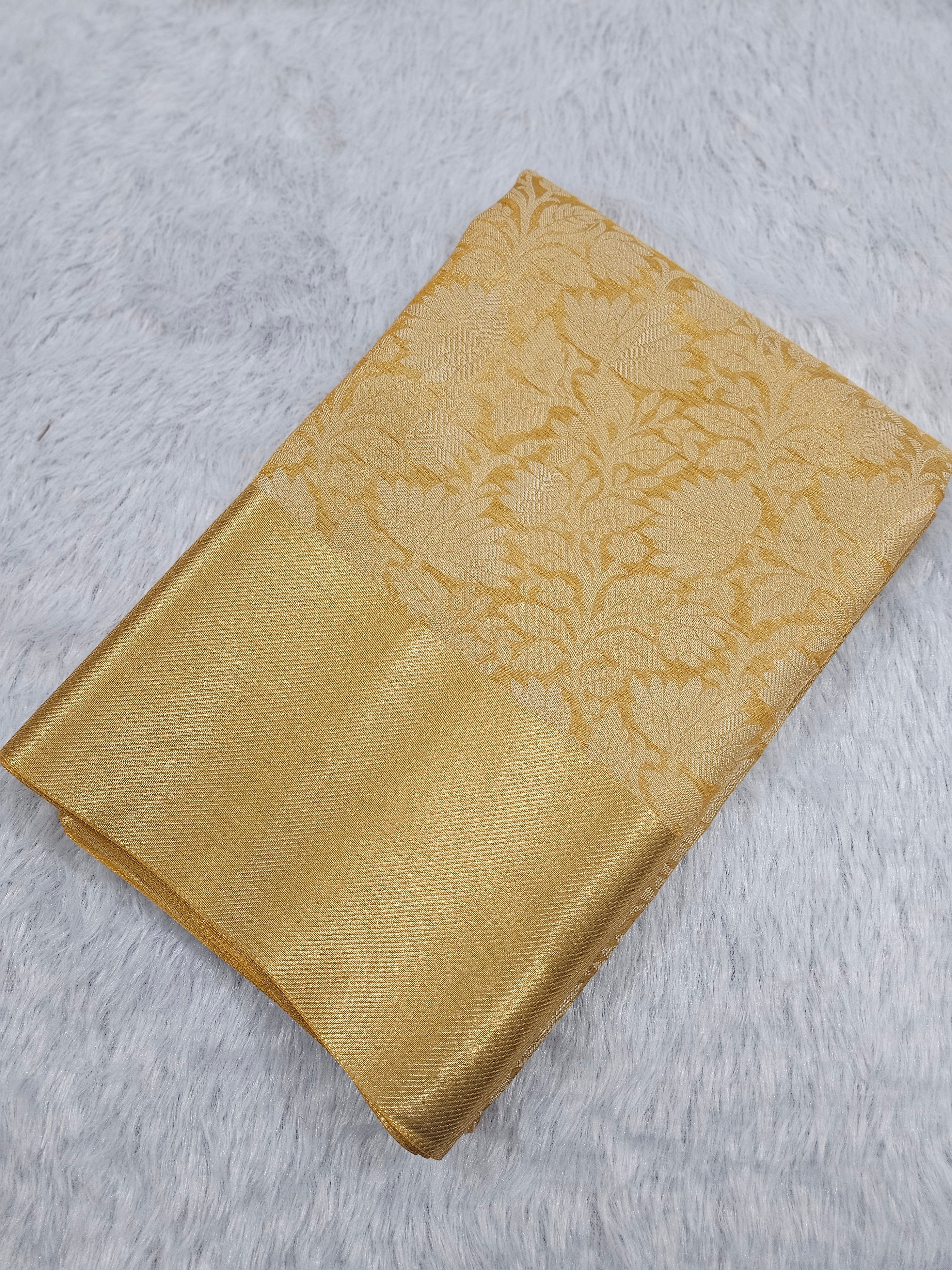 Banarasi Yellow Tissue Zari Border Brocade Design Saree