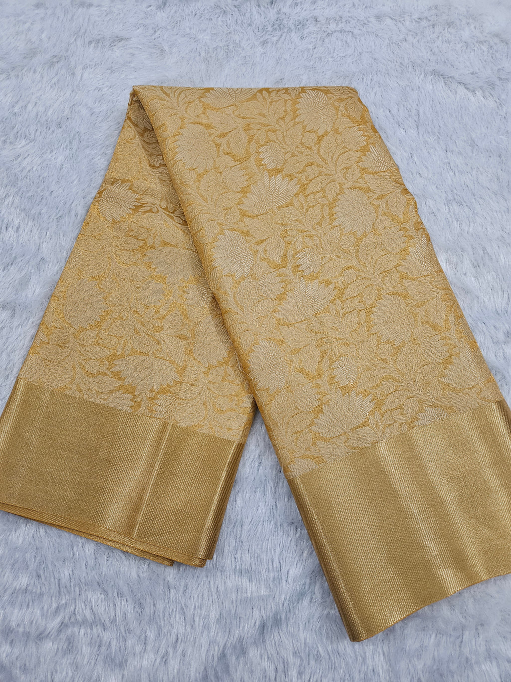 Banarasi Yellow Tissue Zari Border Brocade Design Saree
