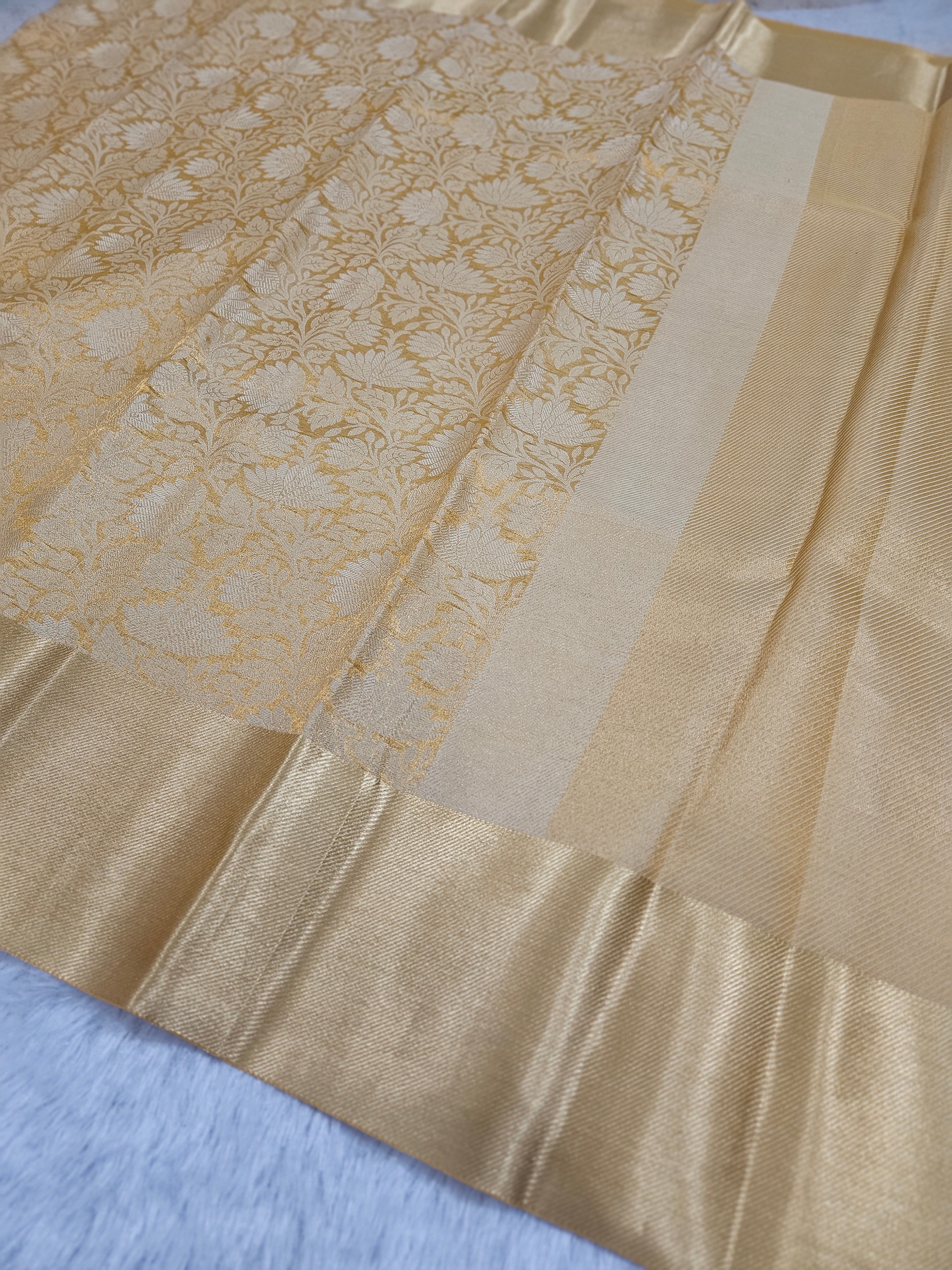 Banarasi Yellow Tissue Zari Border Brocade Design Saree