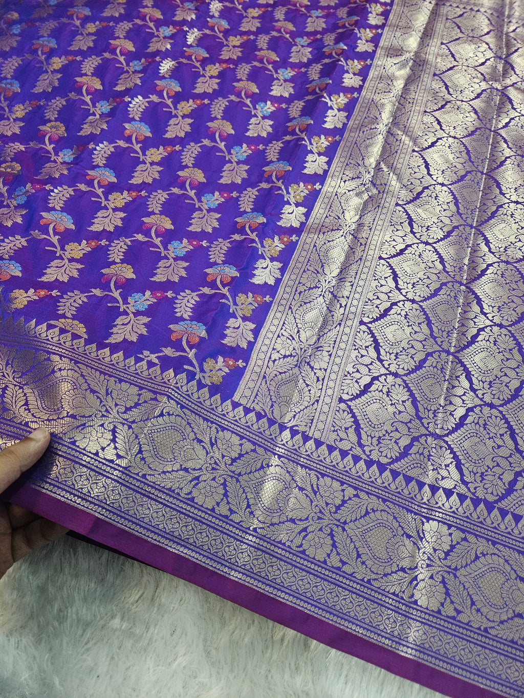 Banarasi Purple Katan Silk Tilfi Minakari Jaal Design Saree