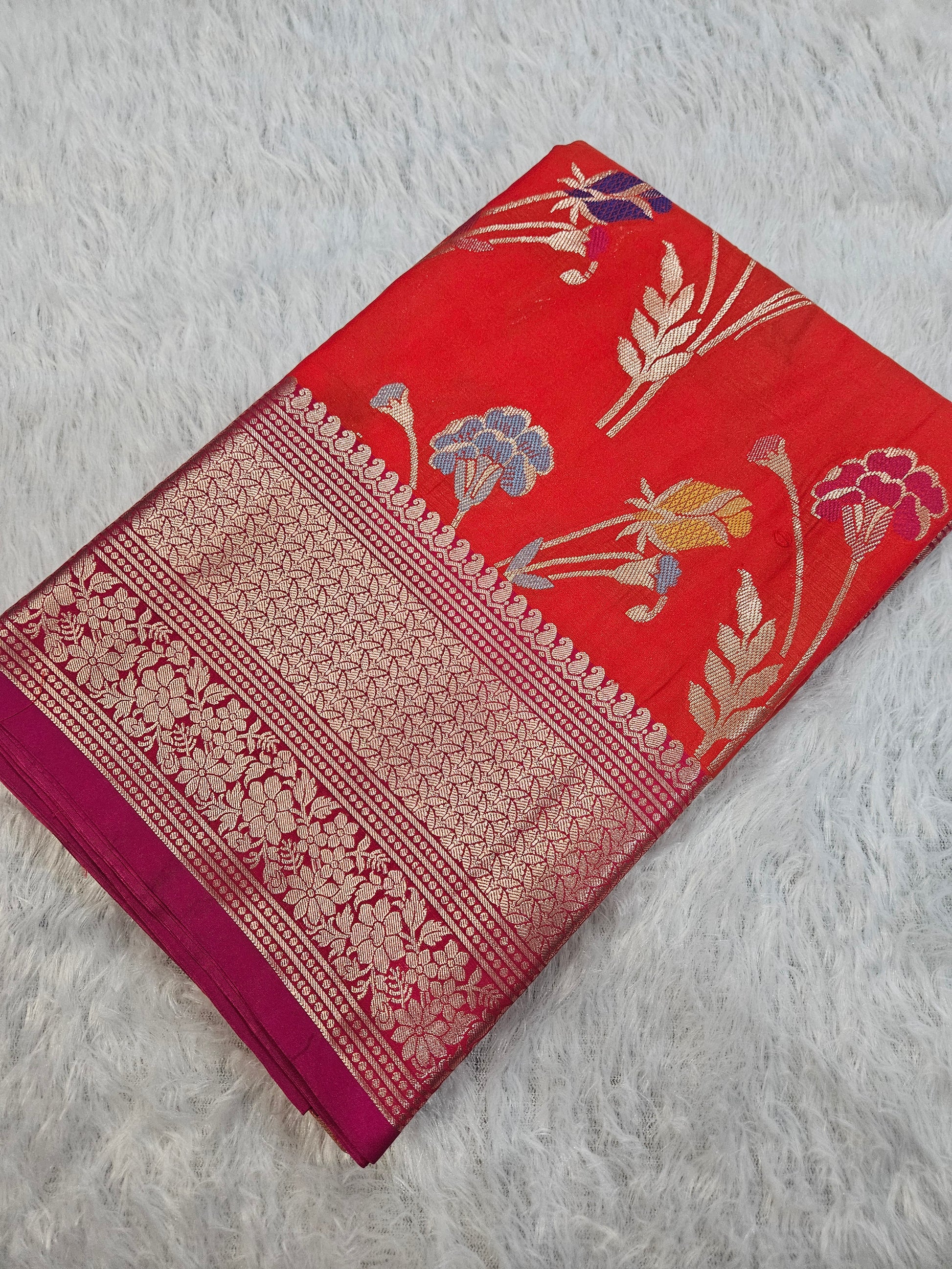 Banarasi Red Katan Silk Tilfi minakari Jaal Design Saree