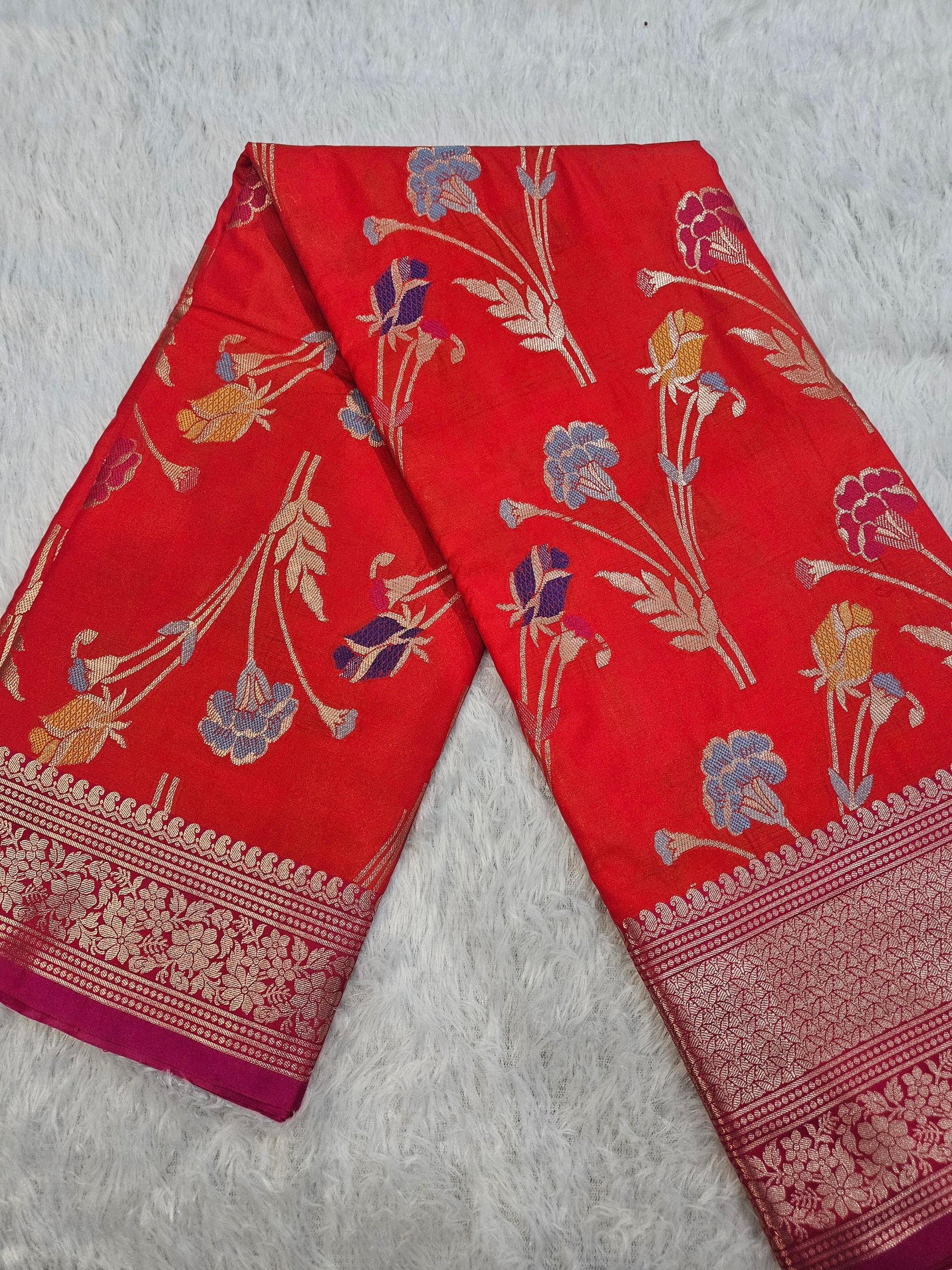 Banarasi Red Katan Silk Tilfi minakari Jaal Design Saree