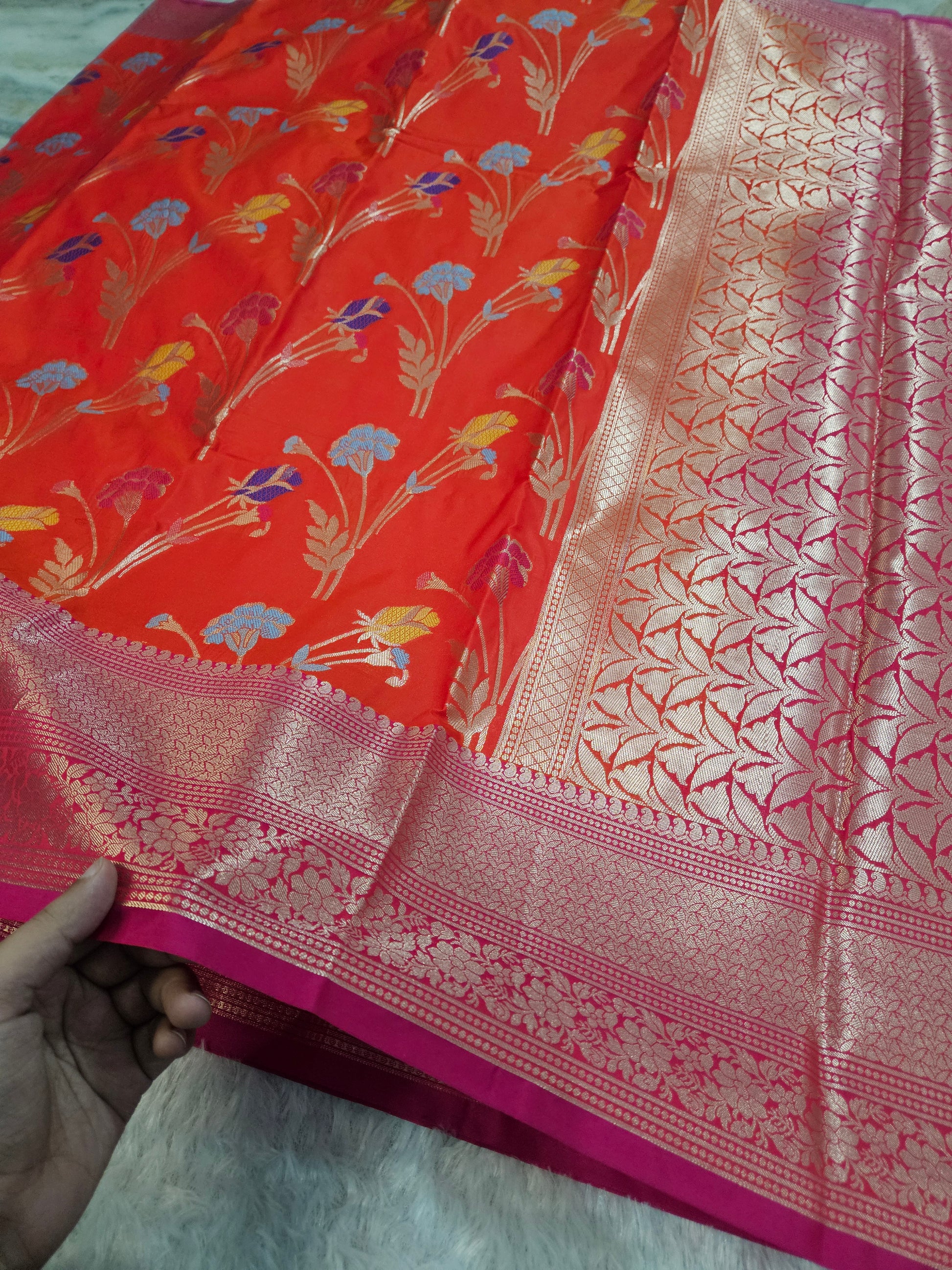 Banarasi Red Katan Silk Tilfi minakari Jaal Design Saree