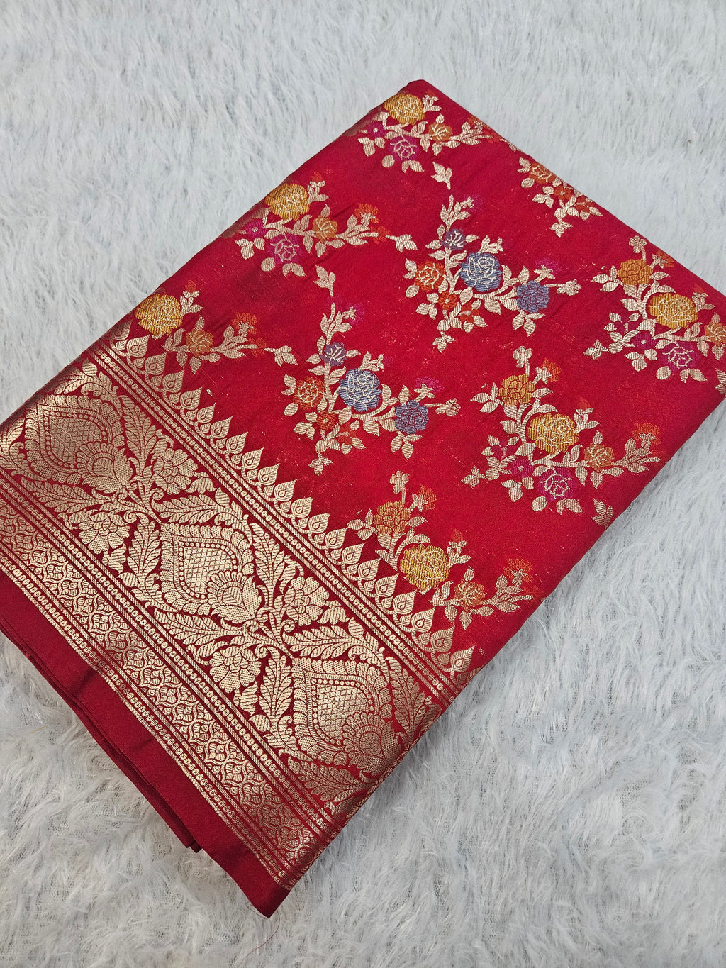 Banarasi Red Katan Silk Tilfi Minakari Jaal Design Saree