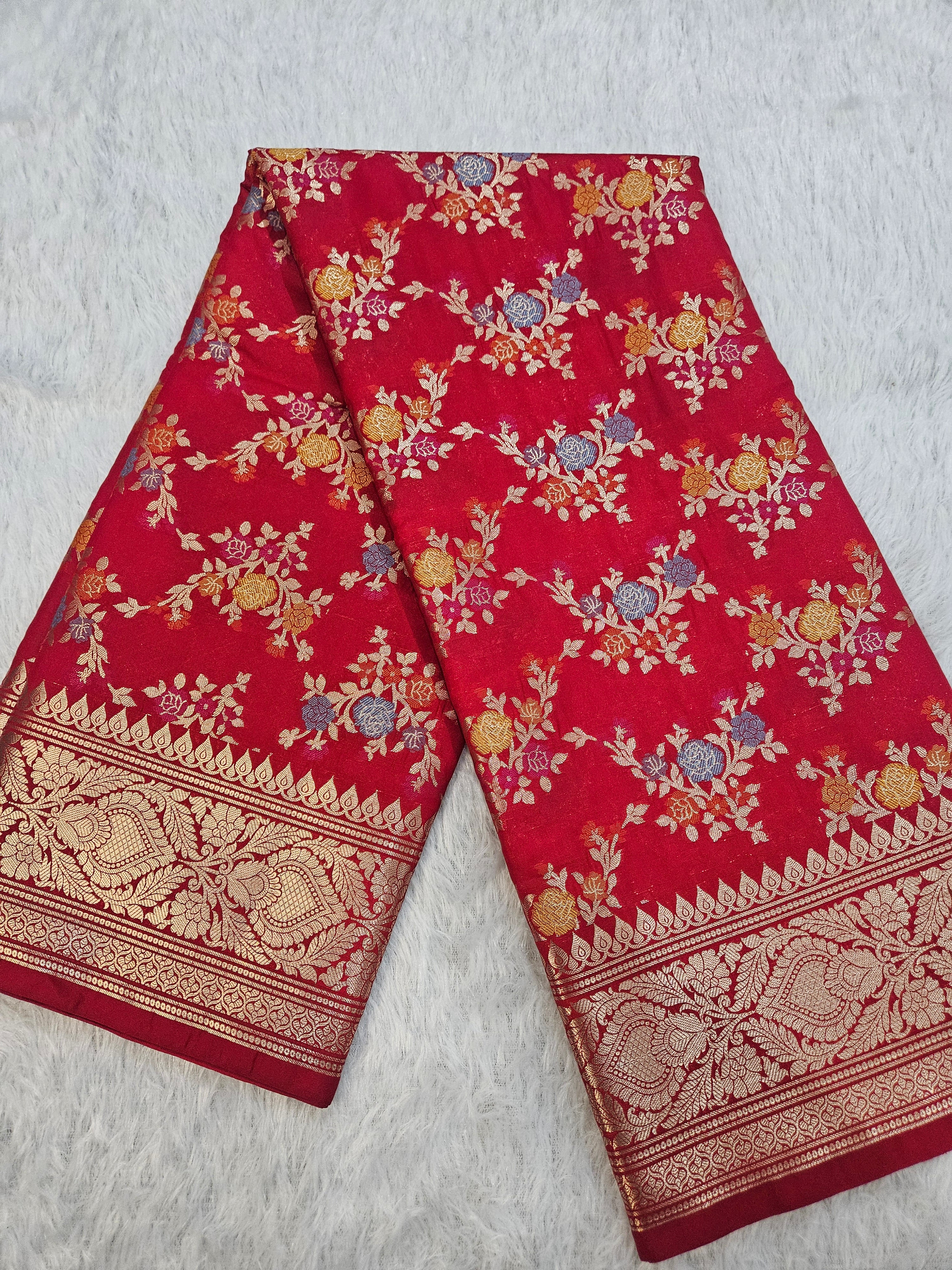 Banarasi Red Katan Silk Tilfi Minakari Jaal Design Saree