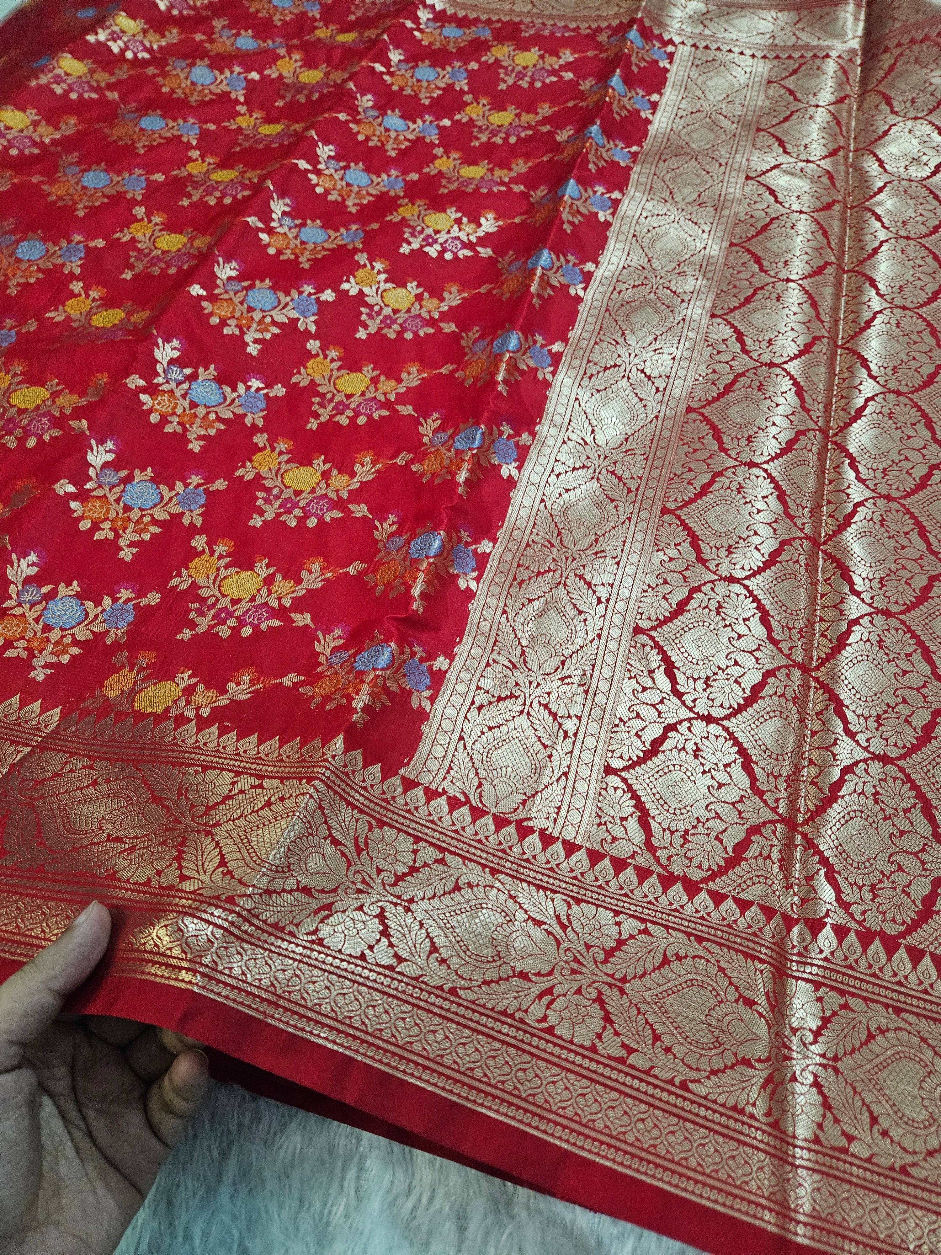 Banarasi Red Katan Silk Tilfi Minakari Jaal Design Saree