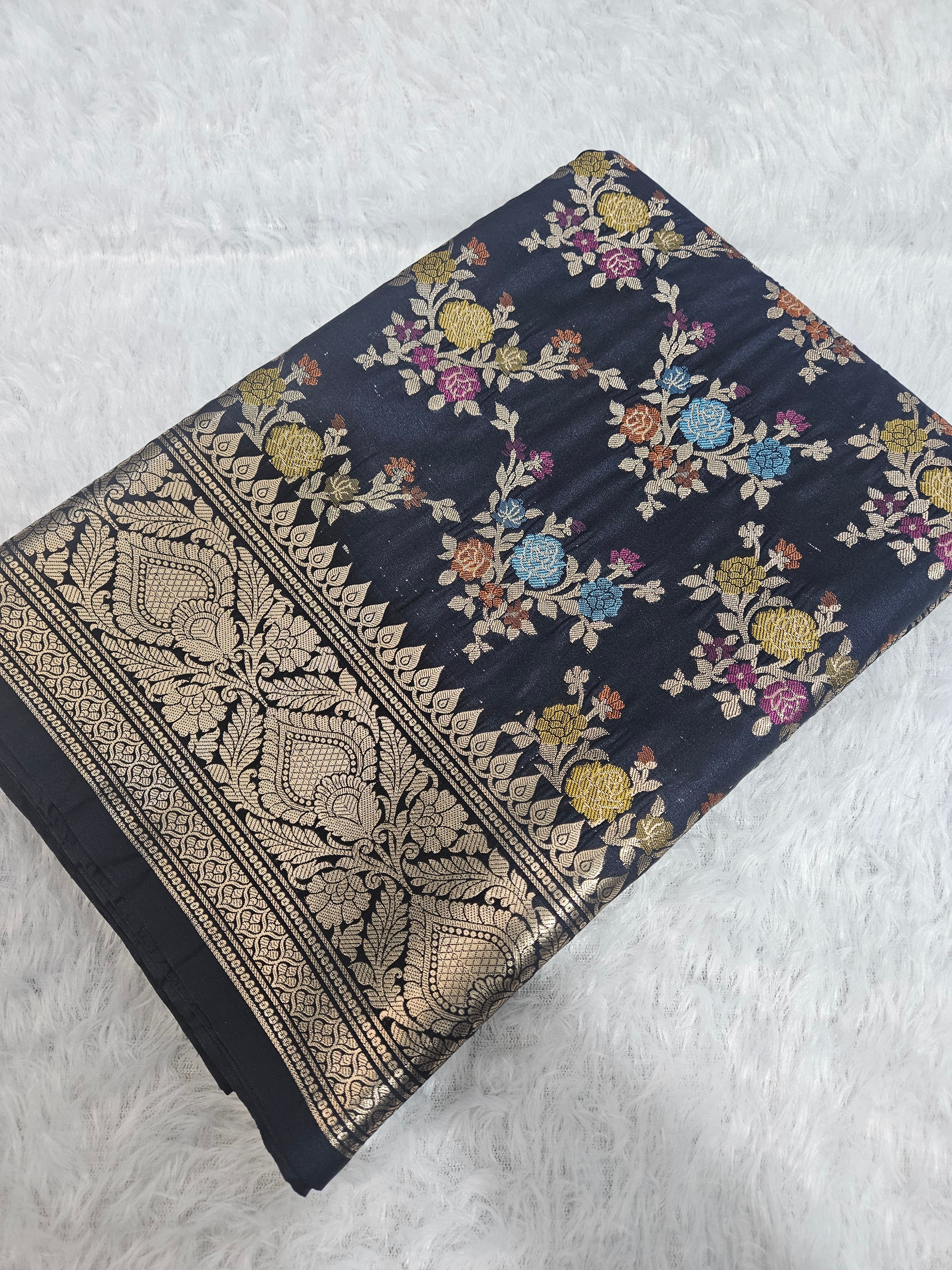 Banarasi Navy Blue Katan Silk Tilfi Minakari Jaal Design Saree