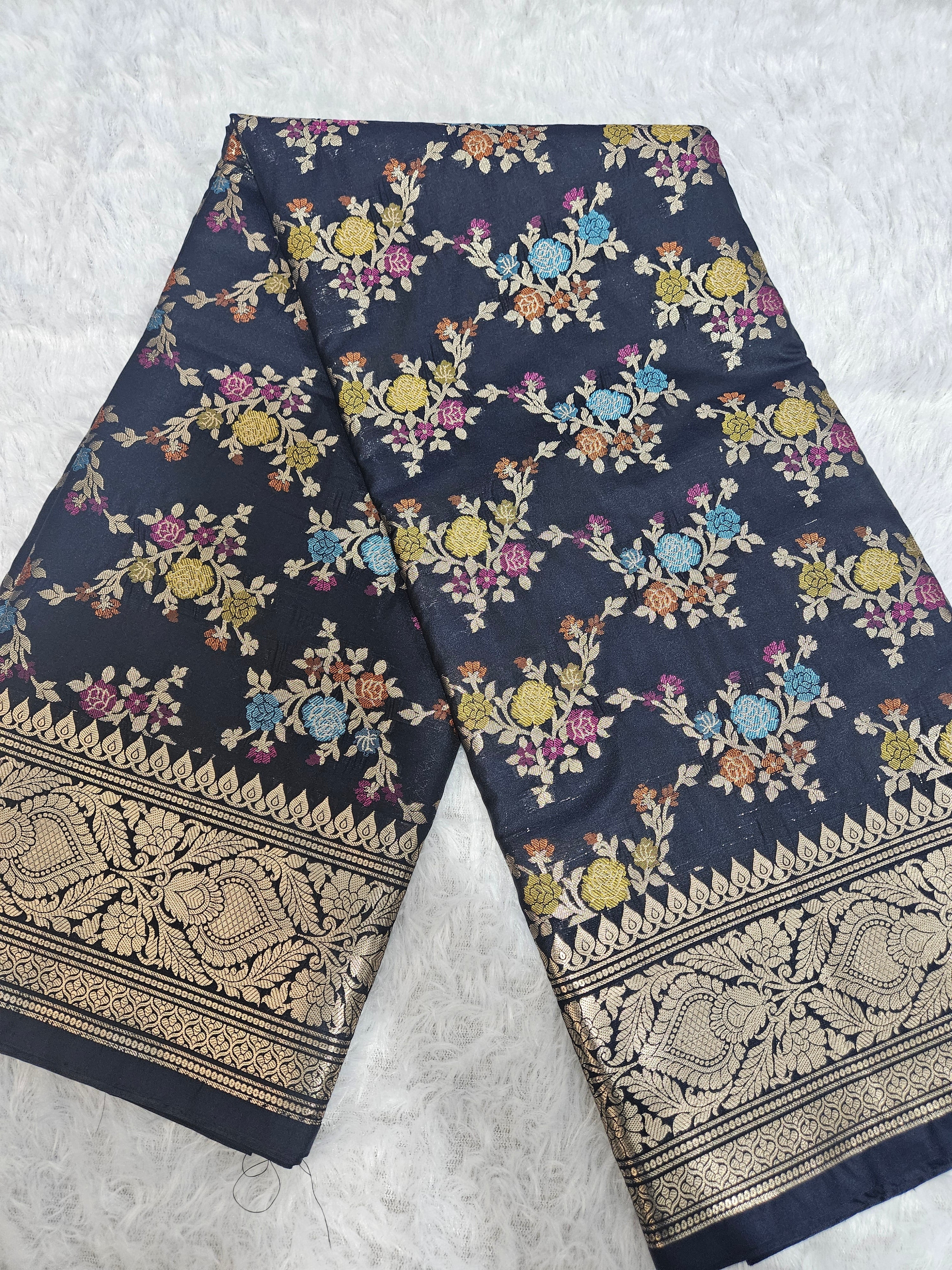 Banarasi Navy Blue Katan Silk Tilfi Minakari Jaal Design Saree