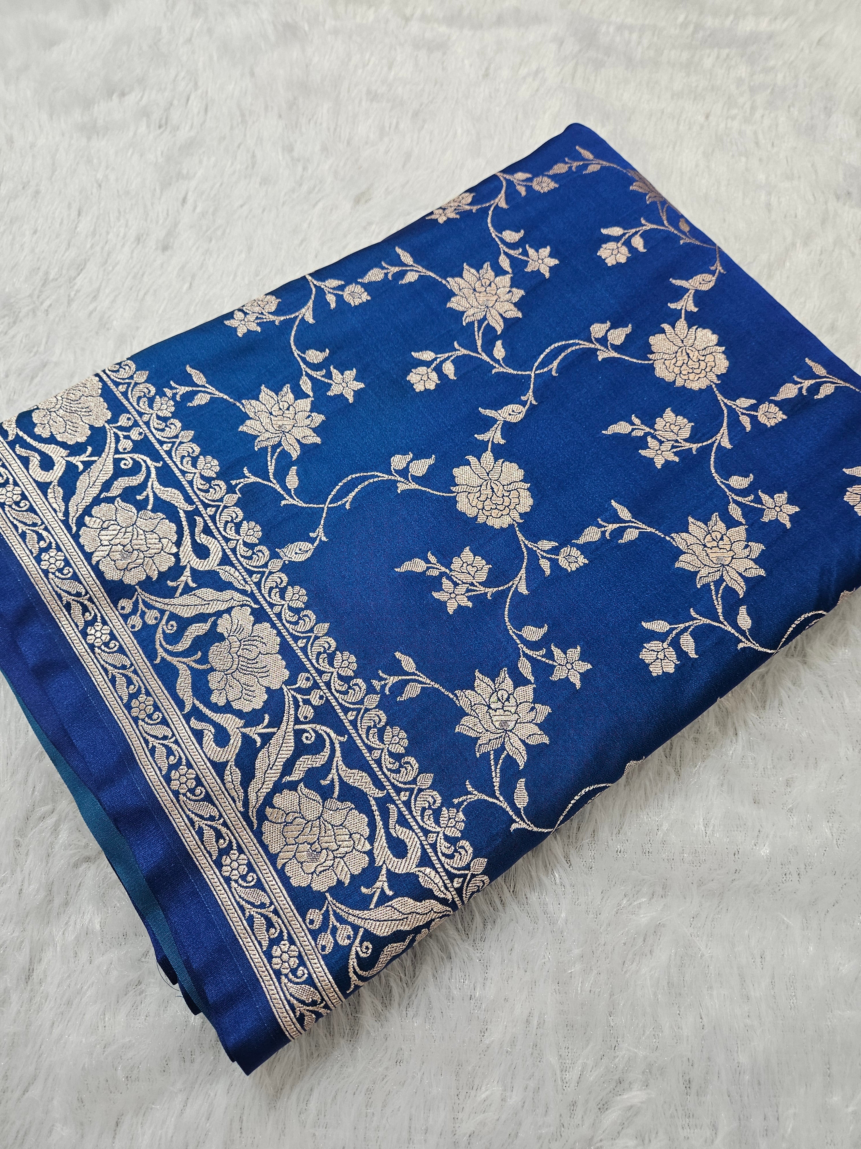 Blue Mashru Silk Banarasi Border Jangla Saree