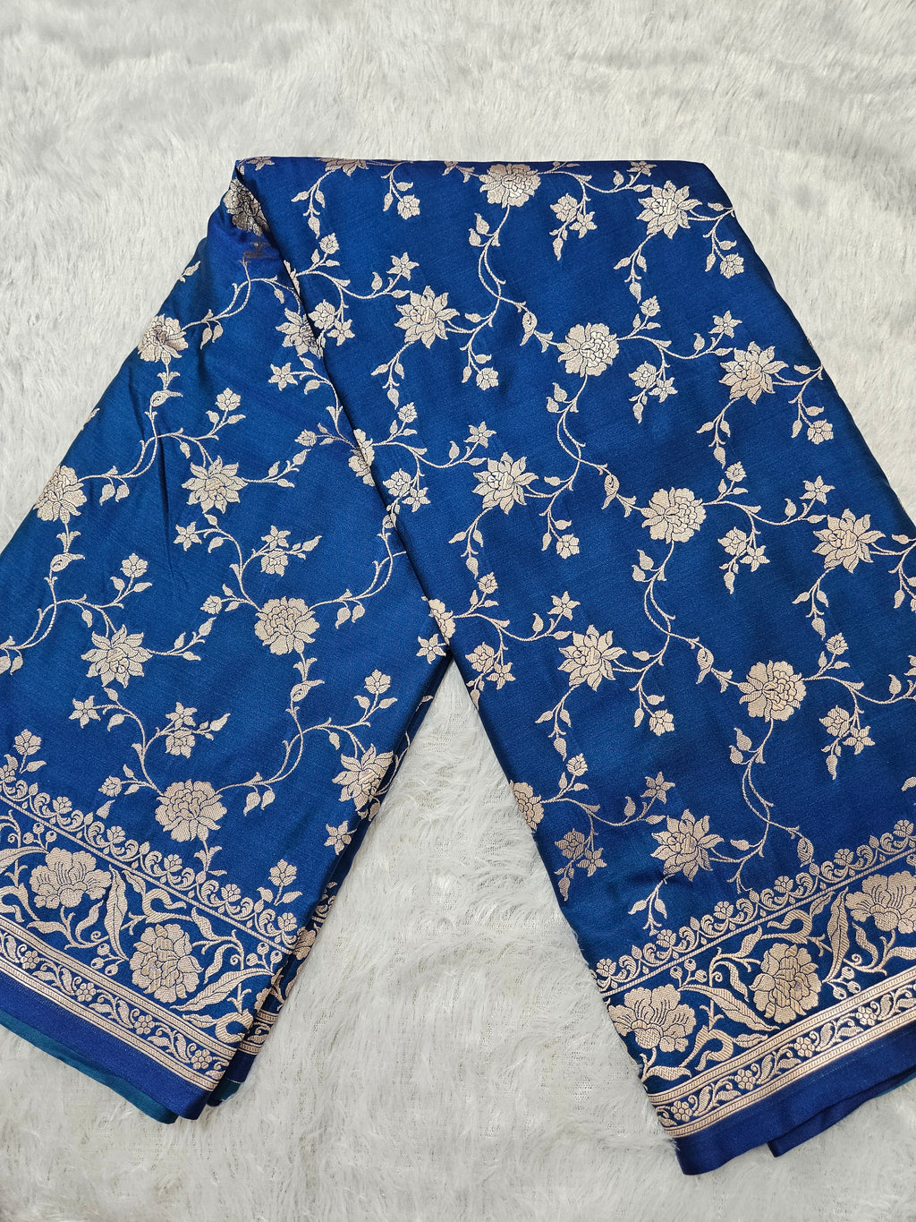 Blue Mashru Silk Banarasi Border Jangla Saree