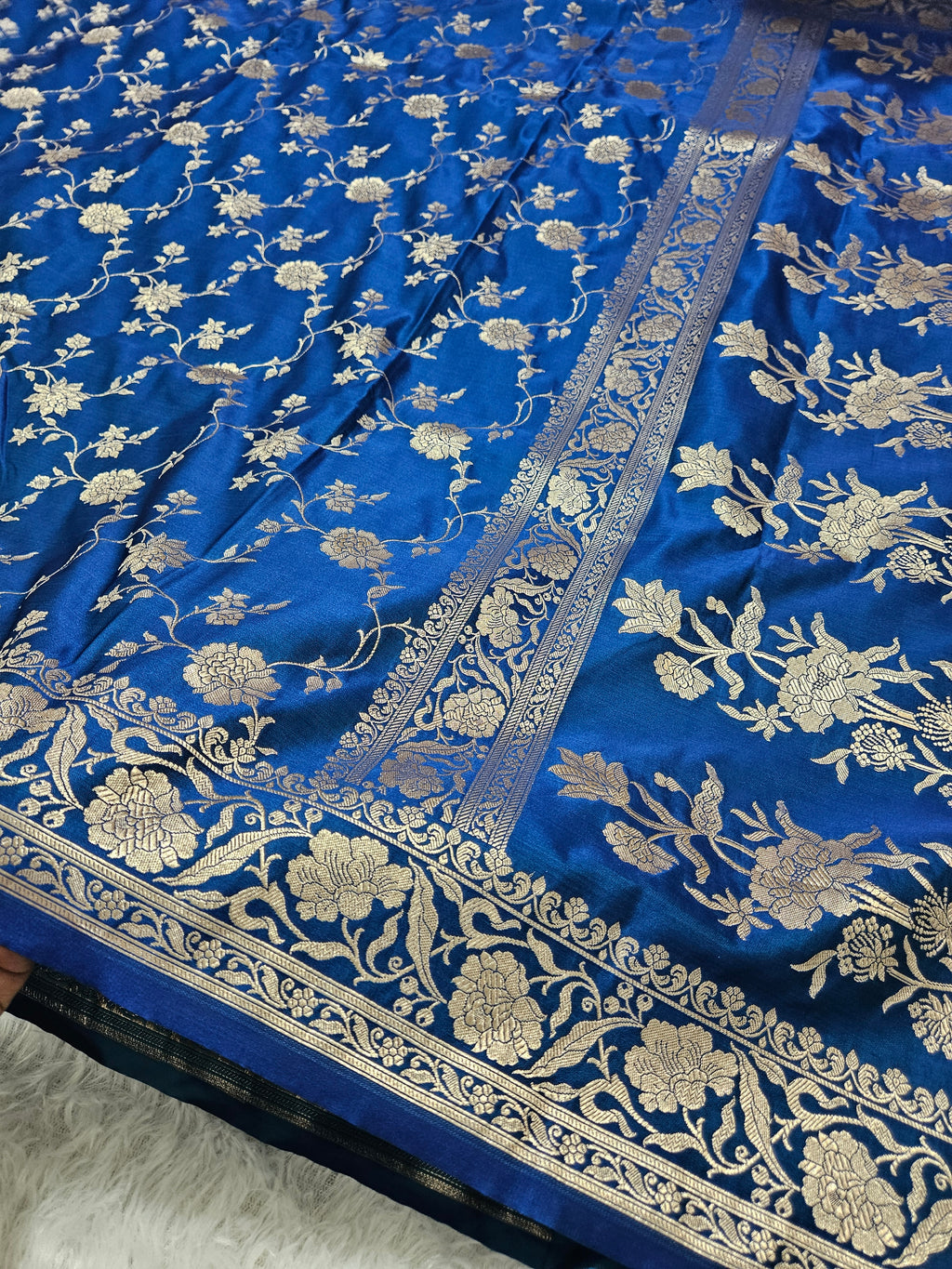 Blue Mashru Silk Banarasi Border Jangla Saree