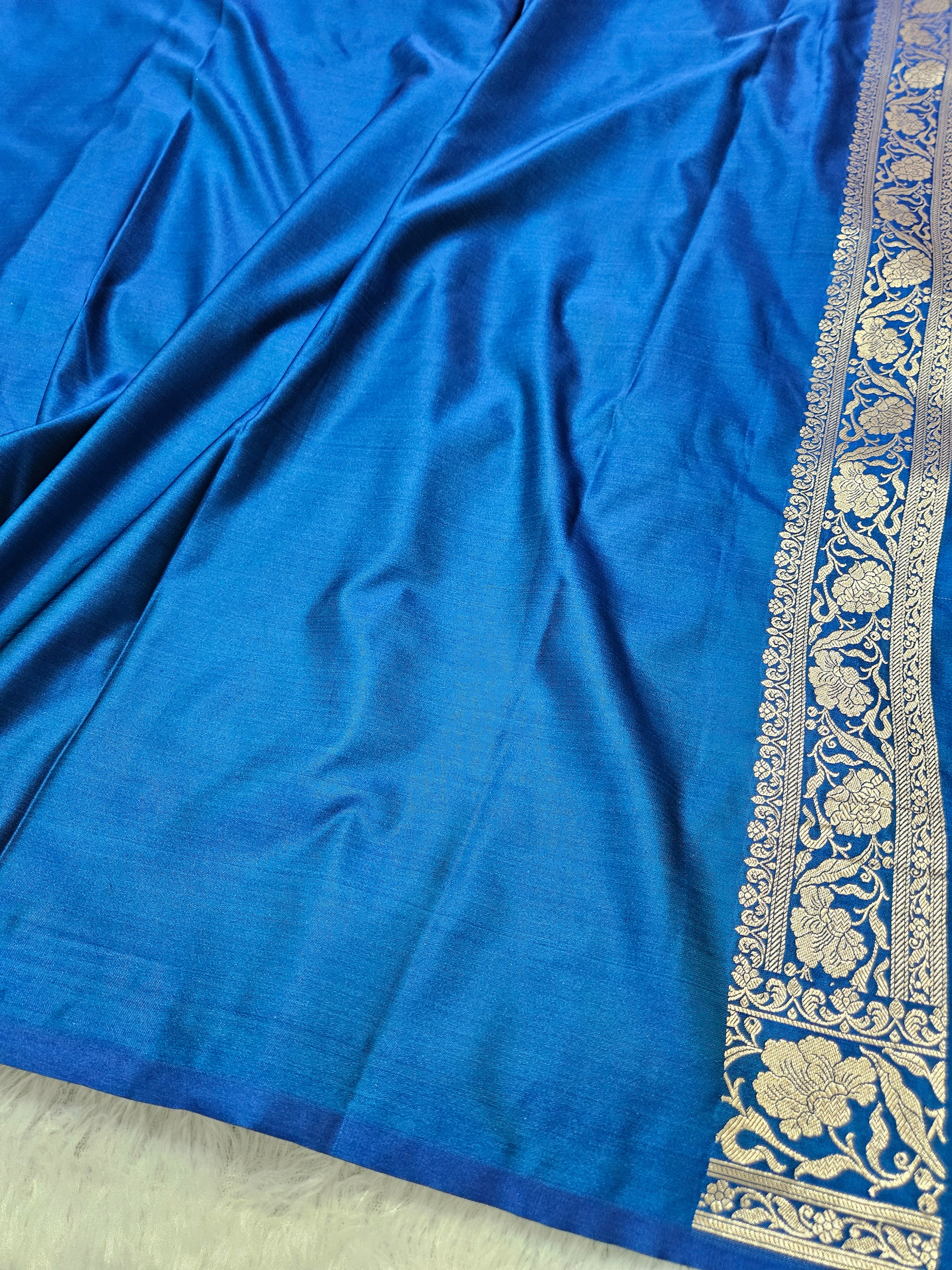 Blue Mashru Silk Banarasi Border Jangla Saree