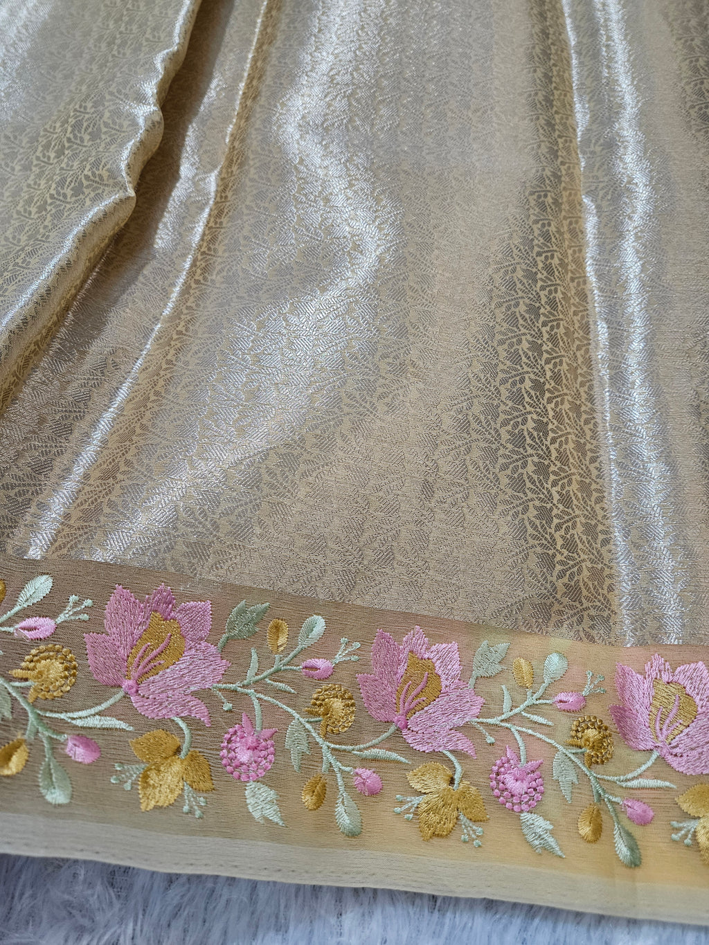 Banarasi Yellow Organza Embroedry Border Zari Work Saree