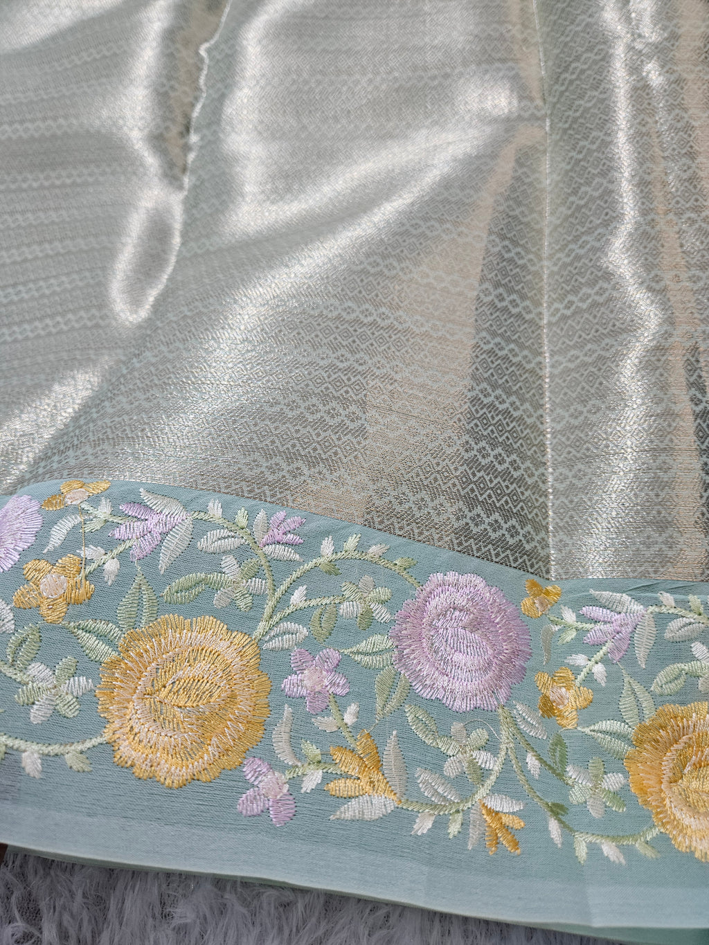 Banarasi Keppel Blue Embroedry Border Zari Work Saree