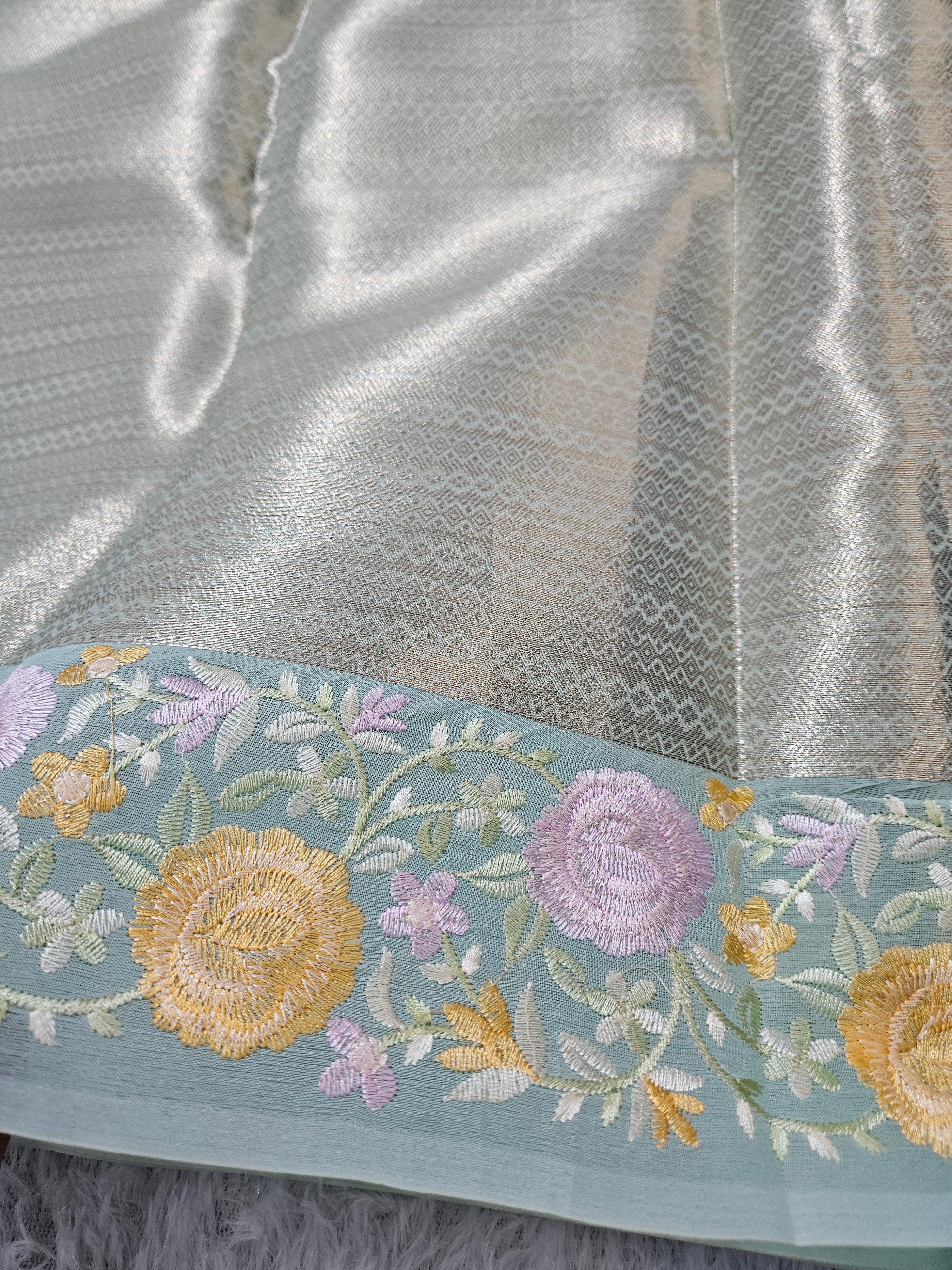 Banarasi Keppel Blue Embroedry Border Zari Work Saree