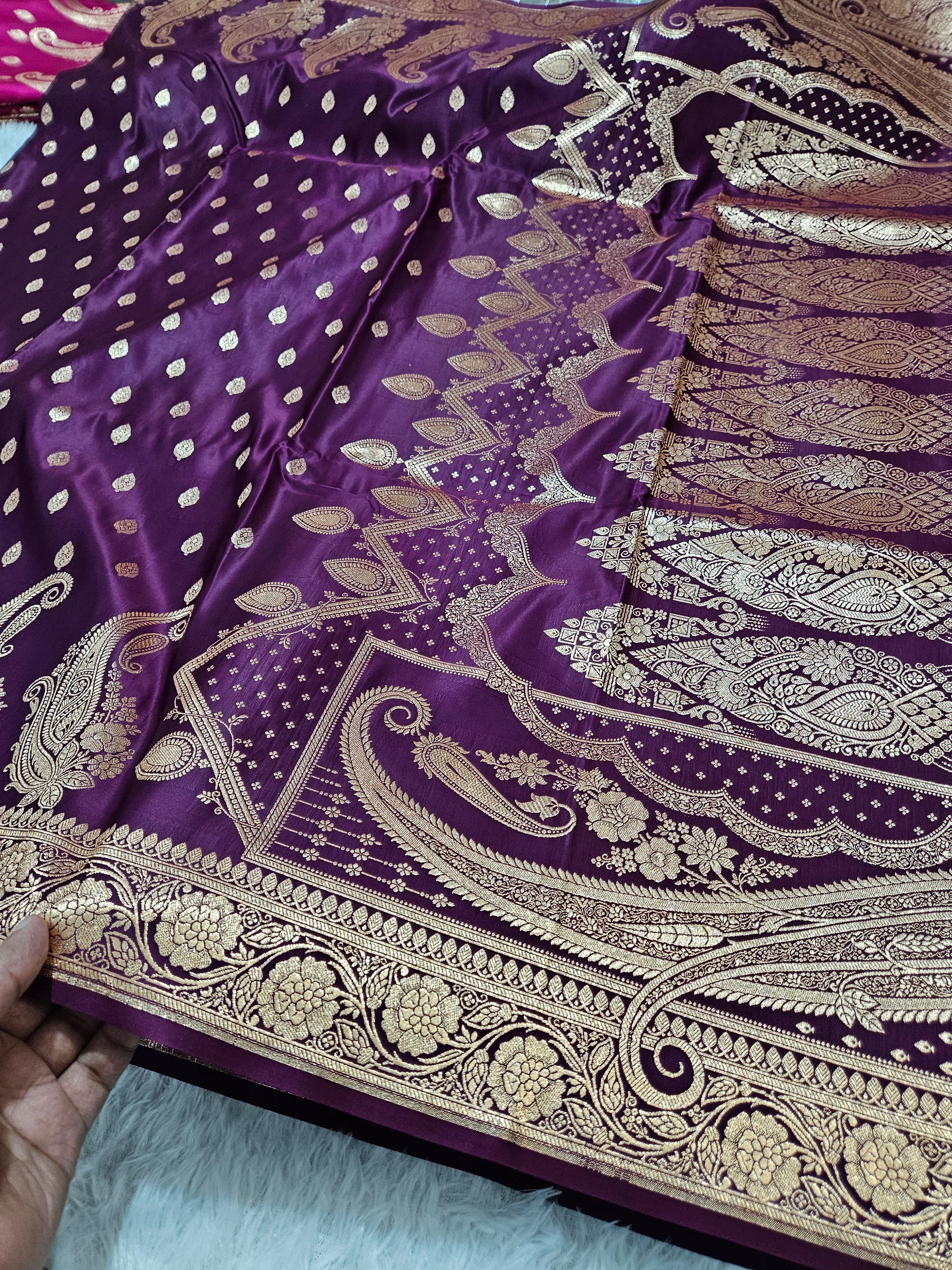 Udda Blue Banarasi Katan Satin Silk Zari Border Carry Skirt Booti Saree