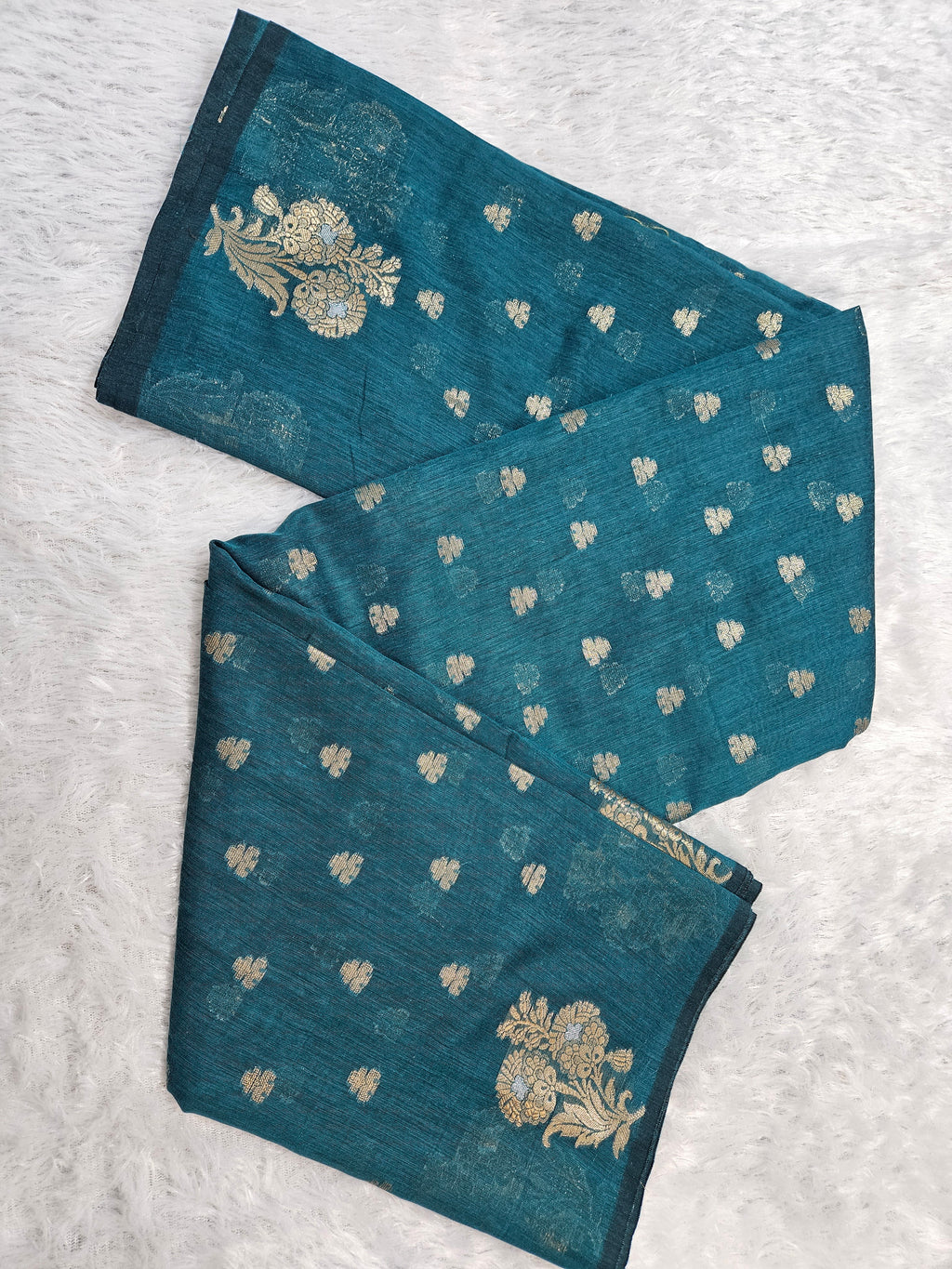 Rama Green Banarasi Cotton Boota Zari Border Booti Saree