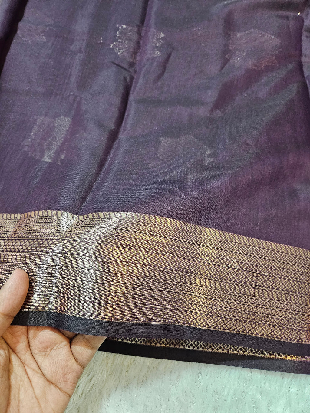 Wine Pure Cotton Zari Border Boota Saree