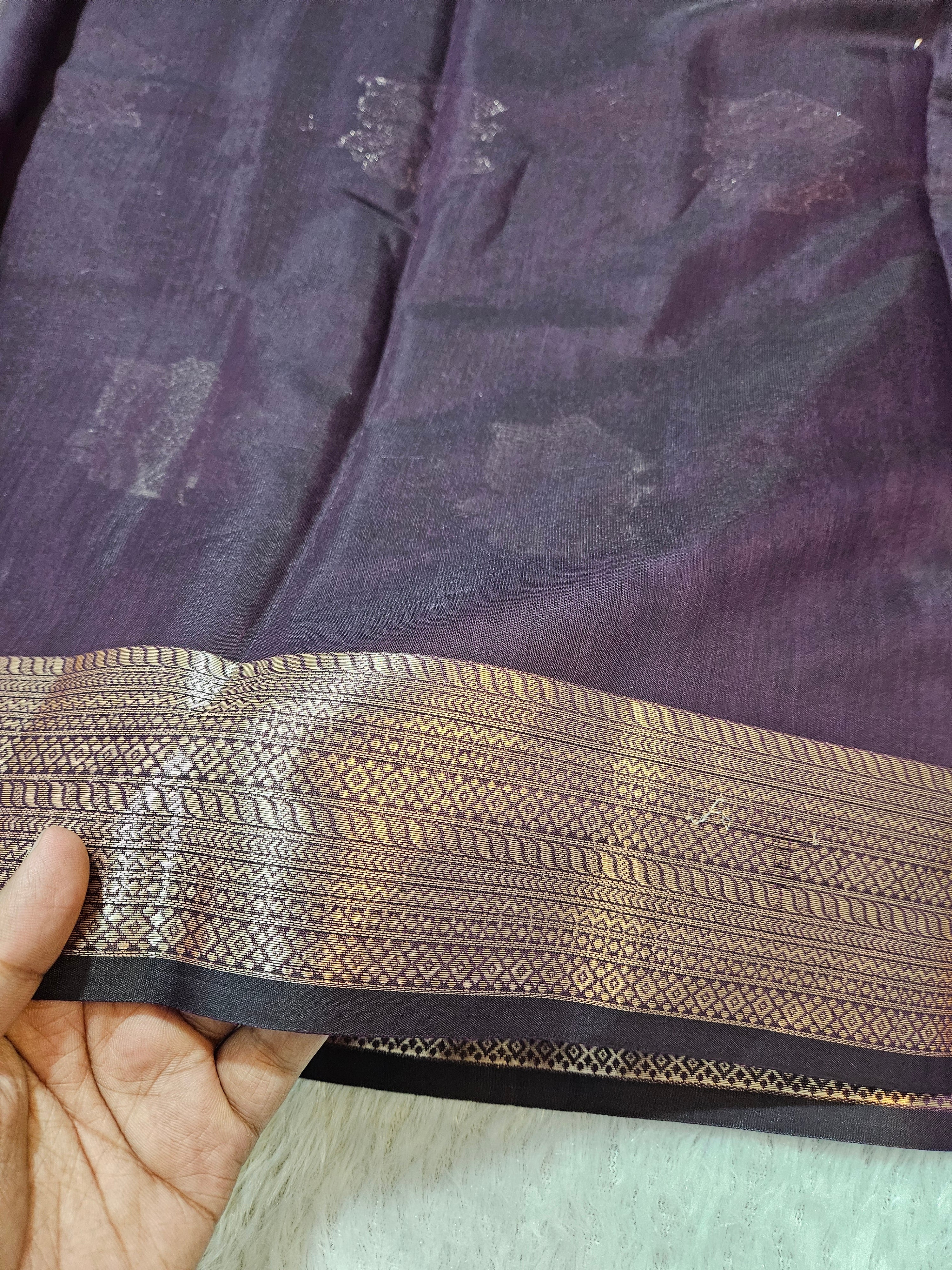 Wine Pure Cotton Zari Border Boota Saree