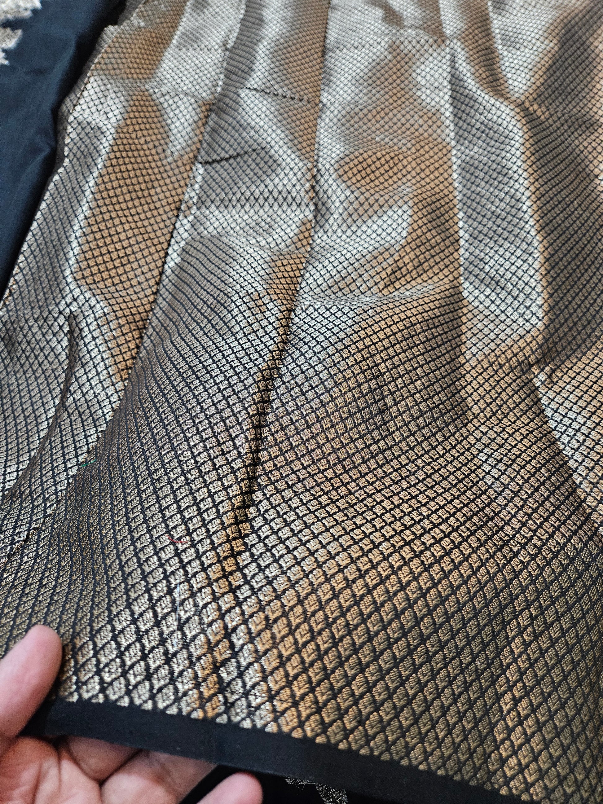 Black Banarasi Cotton Zari Border Plain Saree