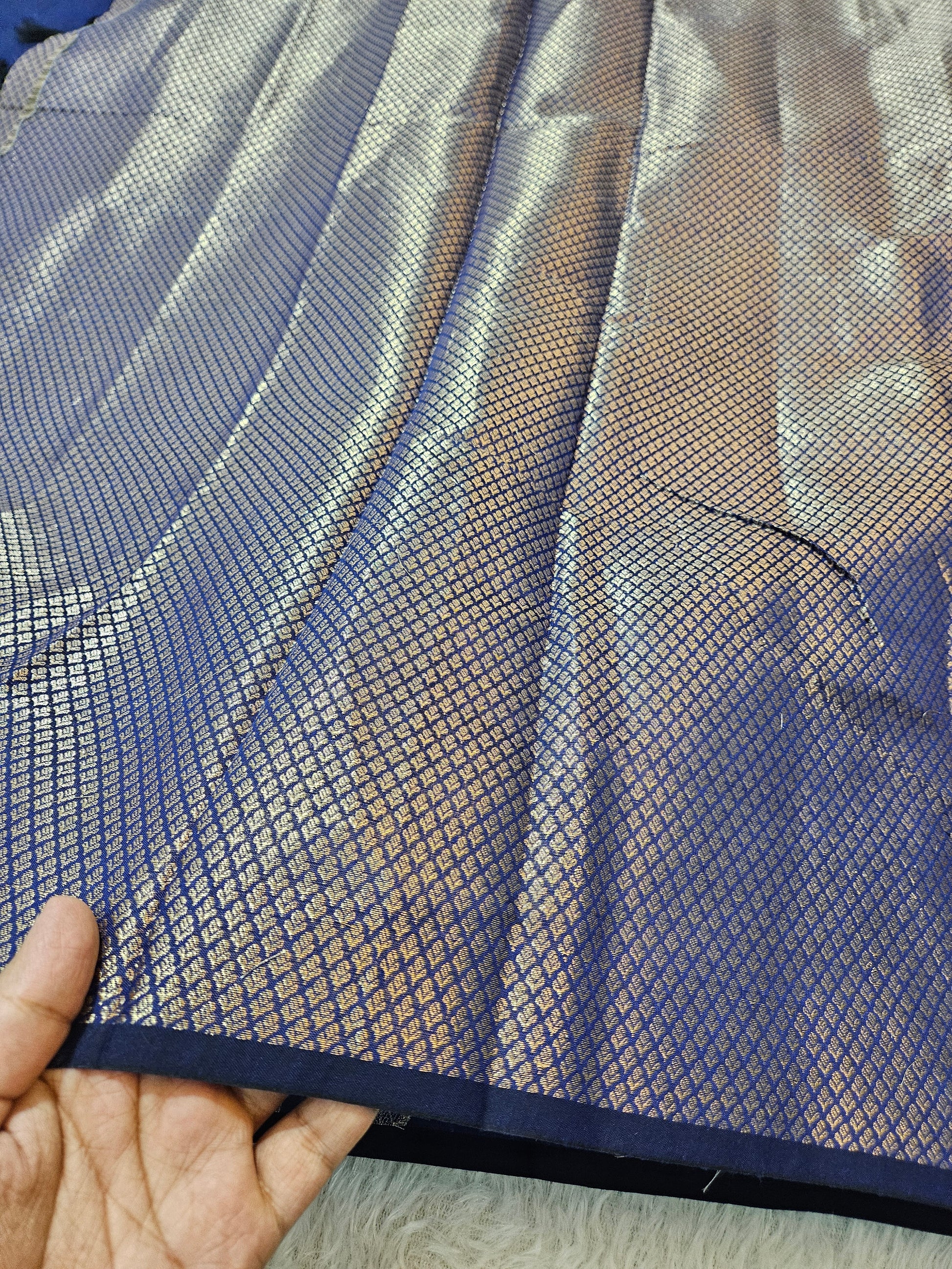 Blue Banarasi Cotton Zari Border Plain Saree