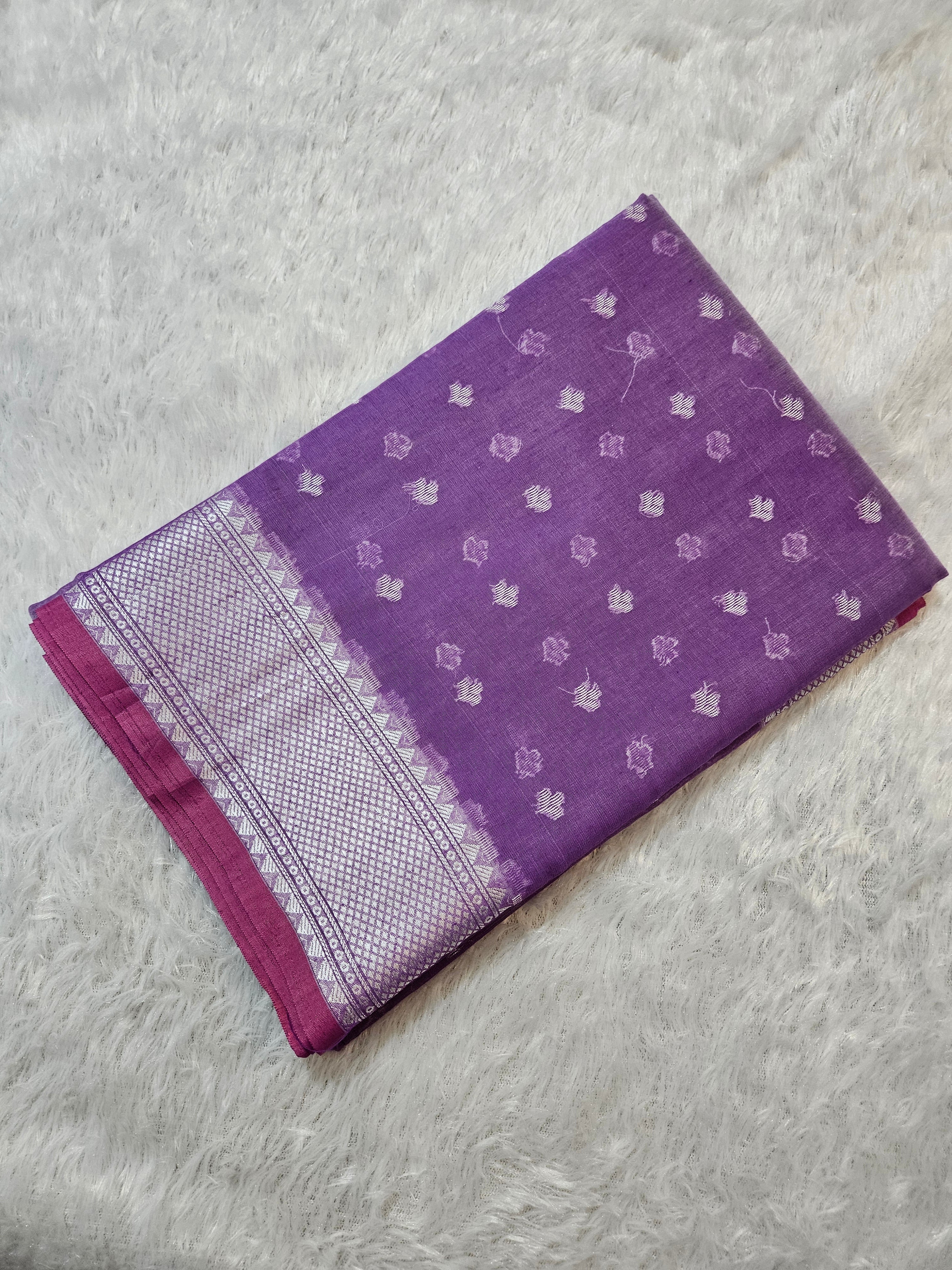 Banarasi Purple Cotton Resham Border Booti Saree