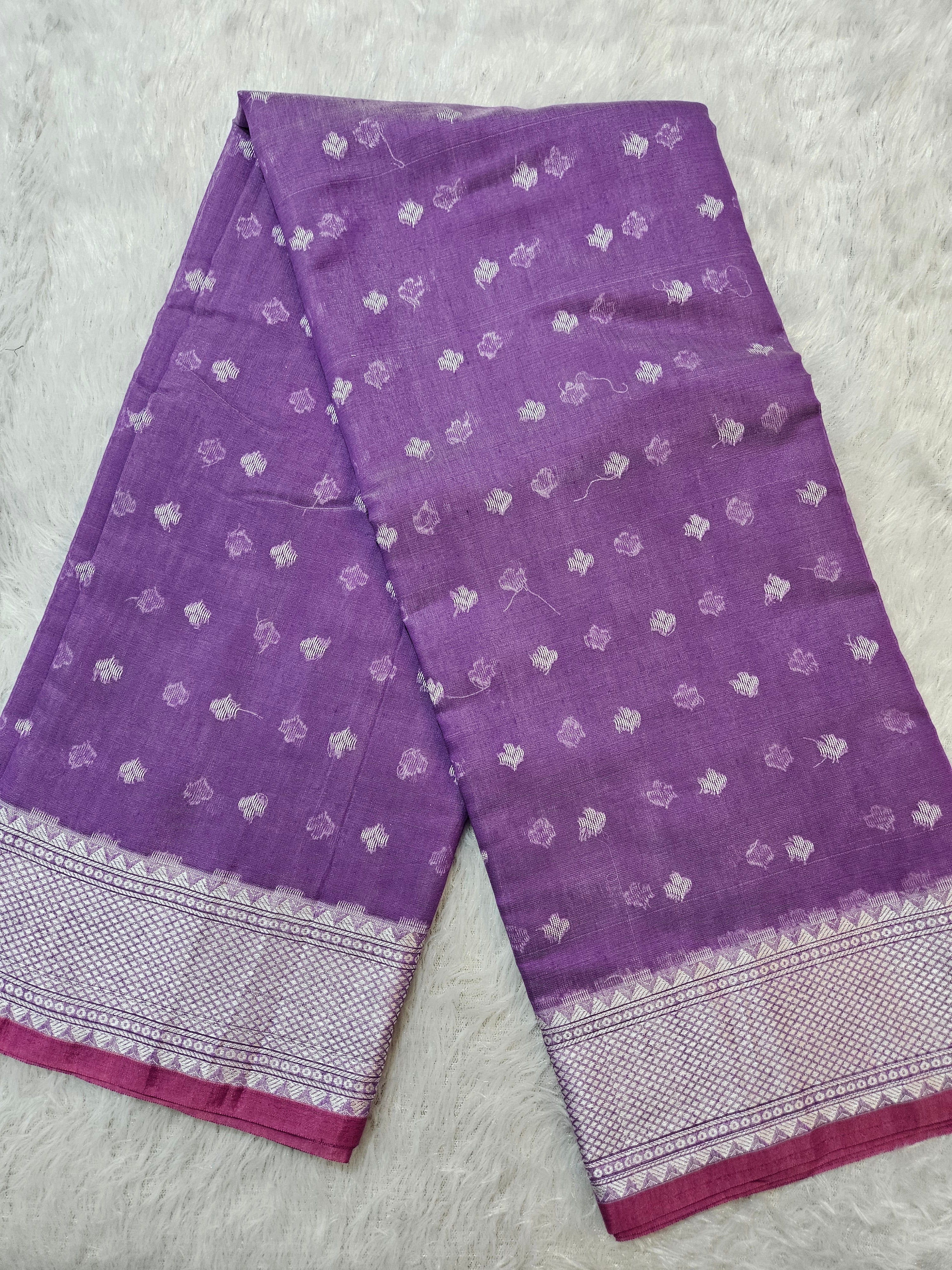 Banarasi Purple Cotton Resham Border Booti Saree
