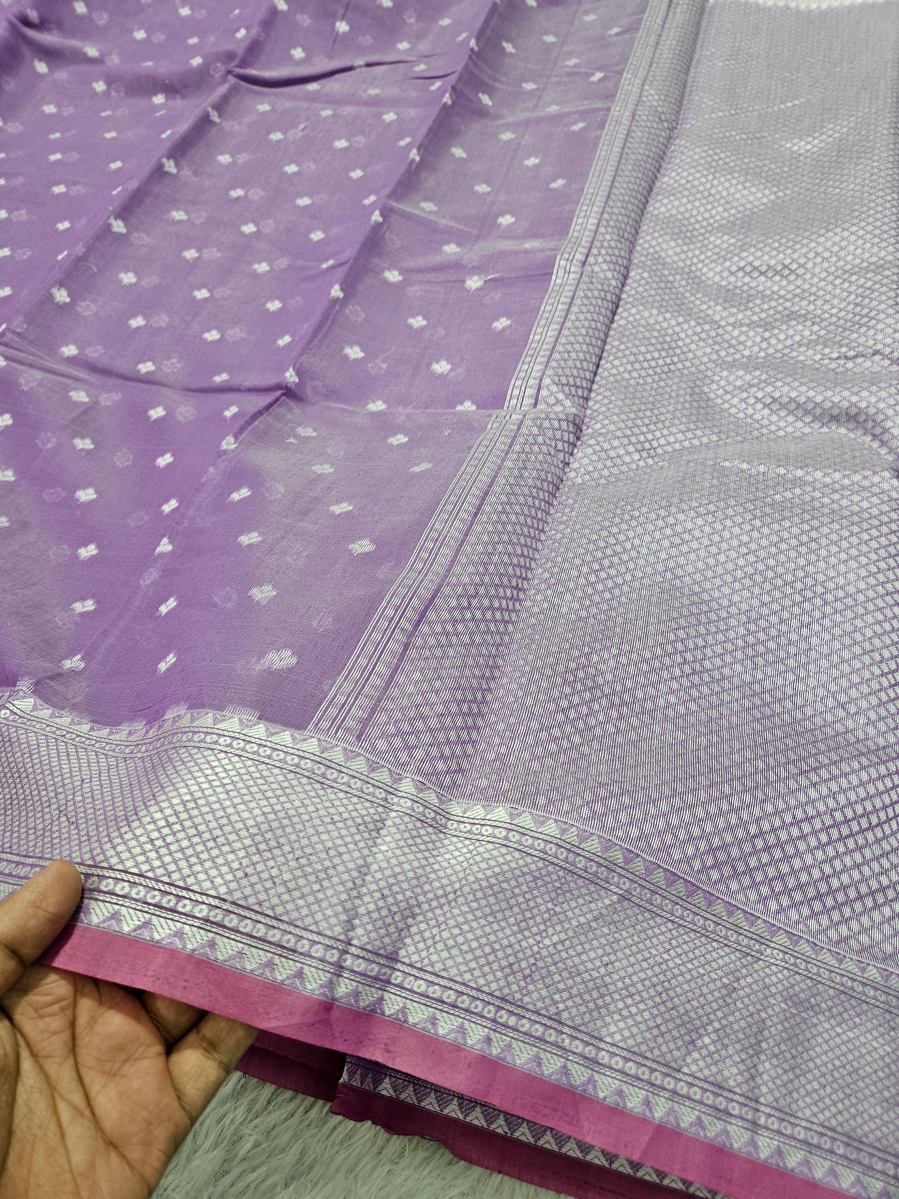 Banarasi Purple Cotton Resham Border Booti Saree