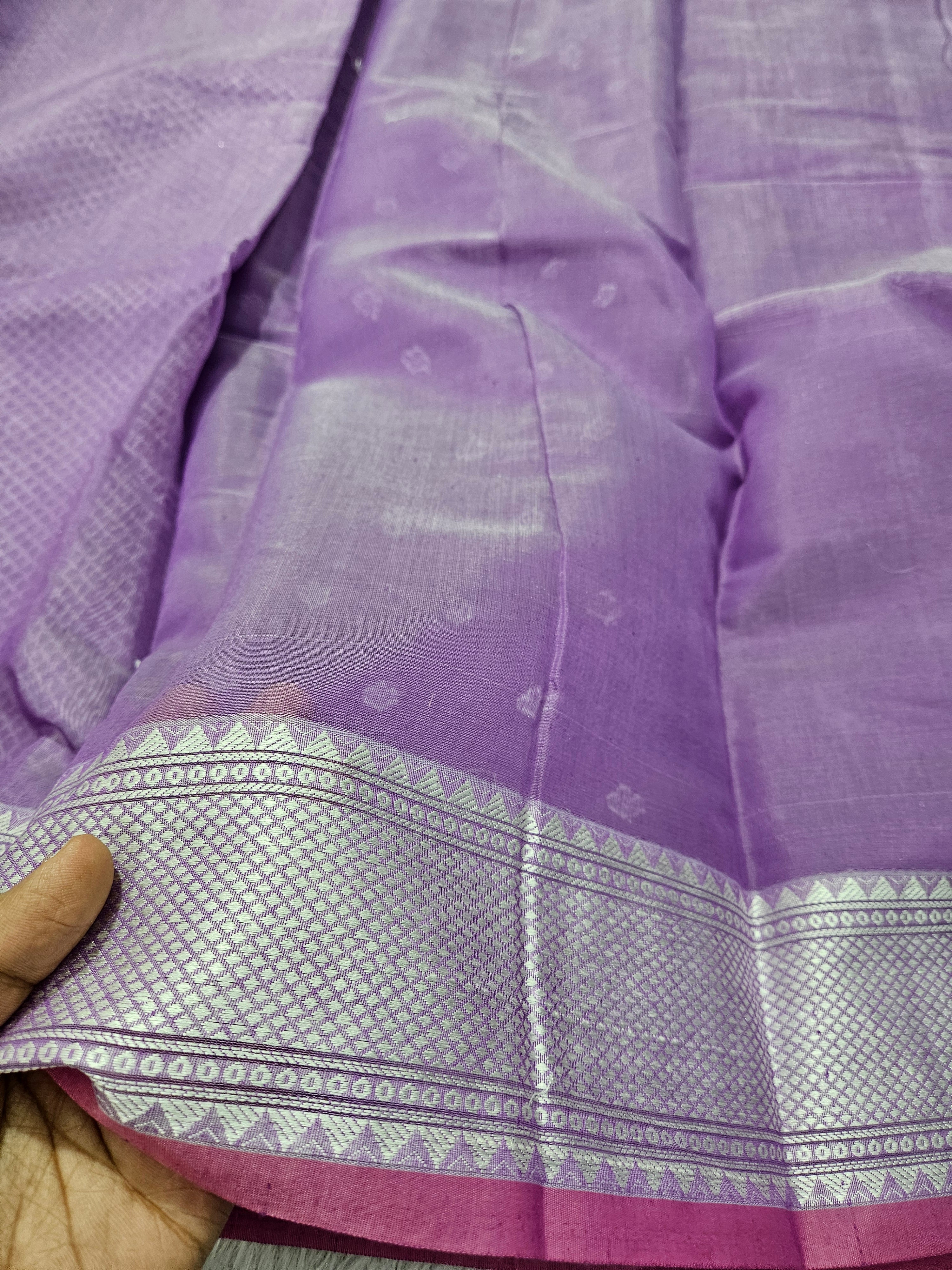 Banarasi Purple Cotton Resham Border Booti Saree