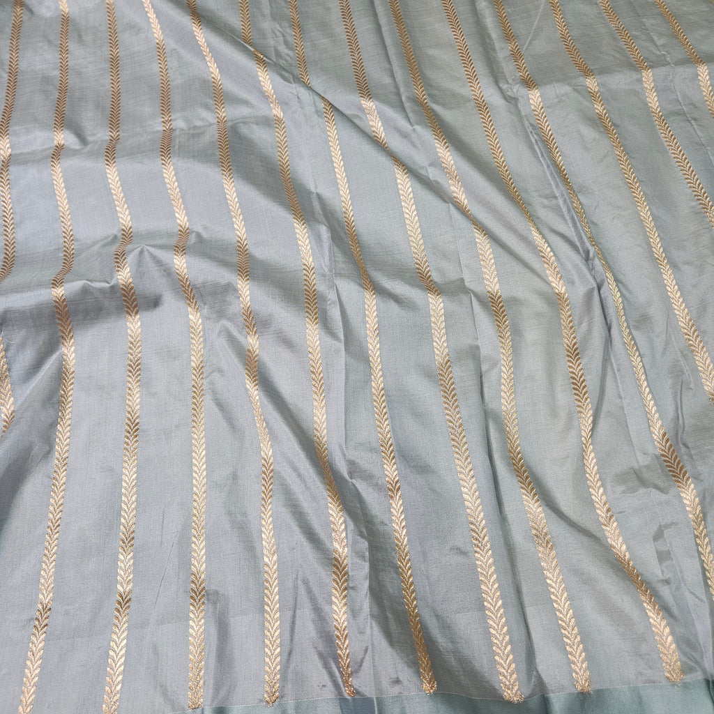 Pure Katan Silk Kadhiyal Mina Boota Zari Border Stripe Design Blouse Saree