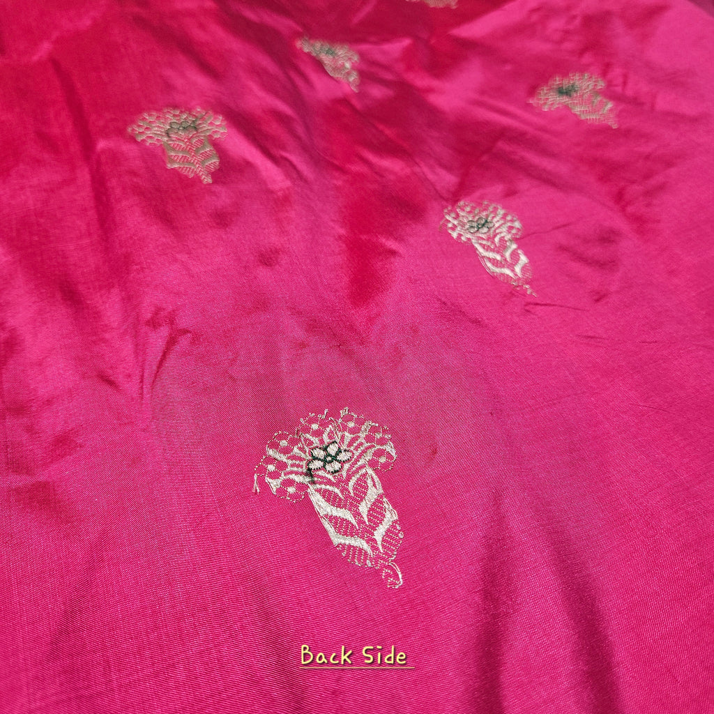 Pure Katan Silk Kadhiyal Mina Boota Zari Border Stripe Design Blouse Saree