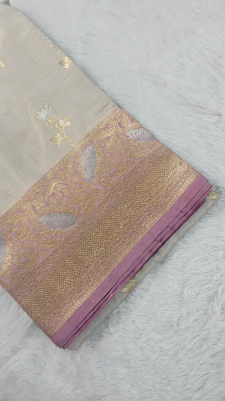 Banarasi Raw Mango Silk Zari Border Buti Saree