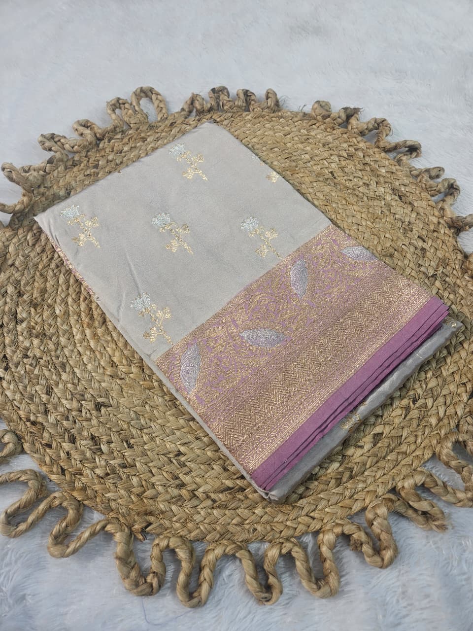 Banarasi Raw Mango Silk Zari Border Buti Saree