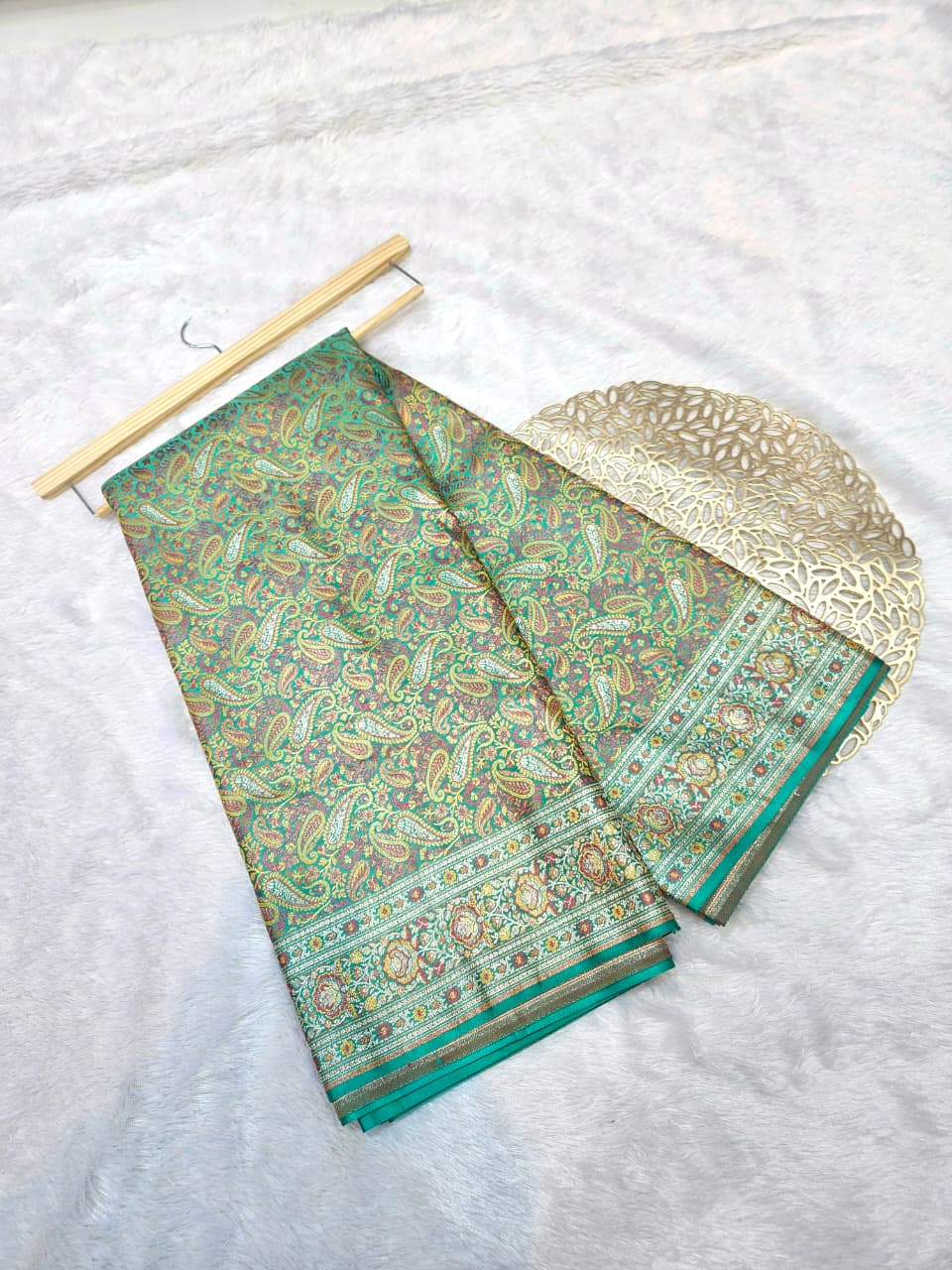 Sea Green Banarasi Jamewar Mashru Katan Silk Saree