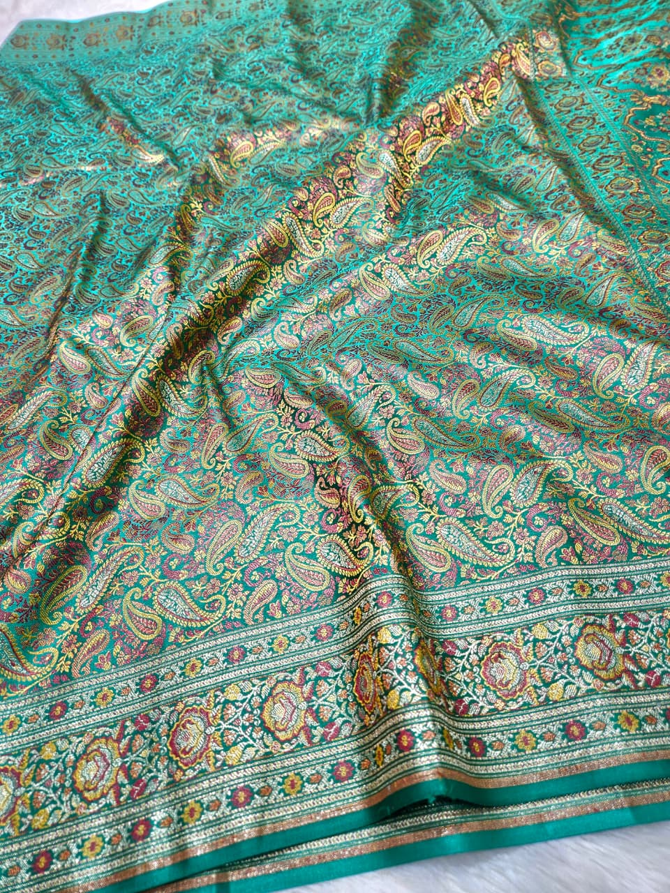 Sea Green Banarasi Jamewar Mashru Katan Silk Saree