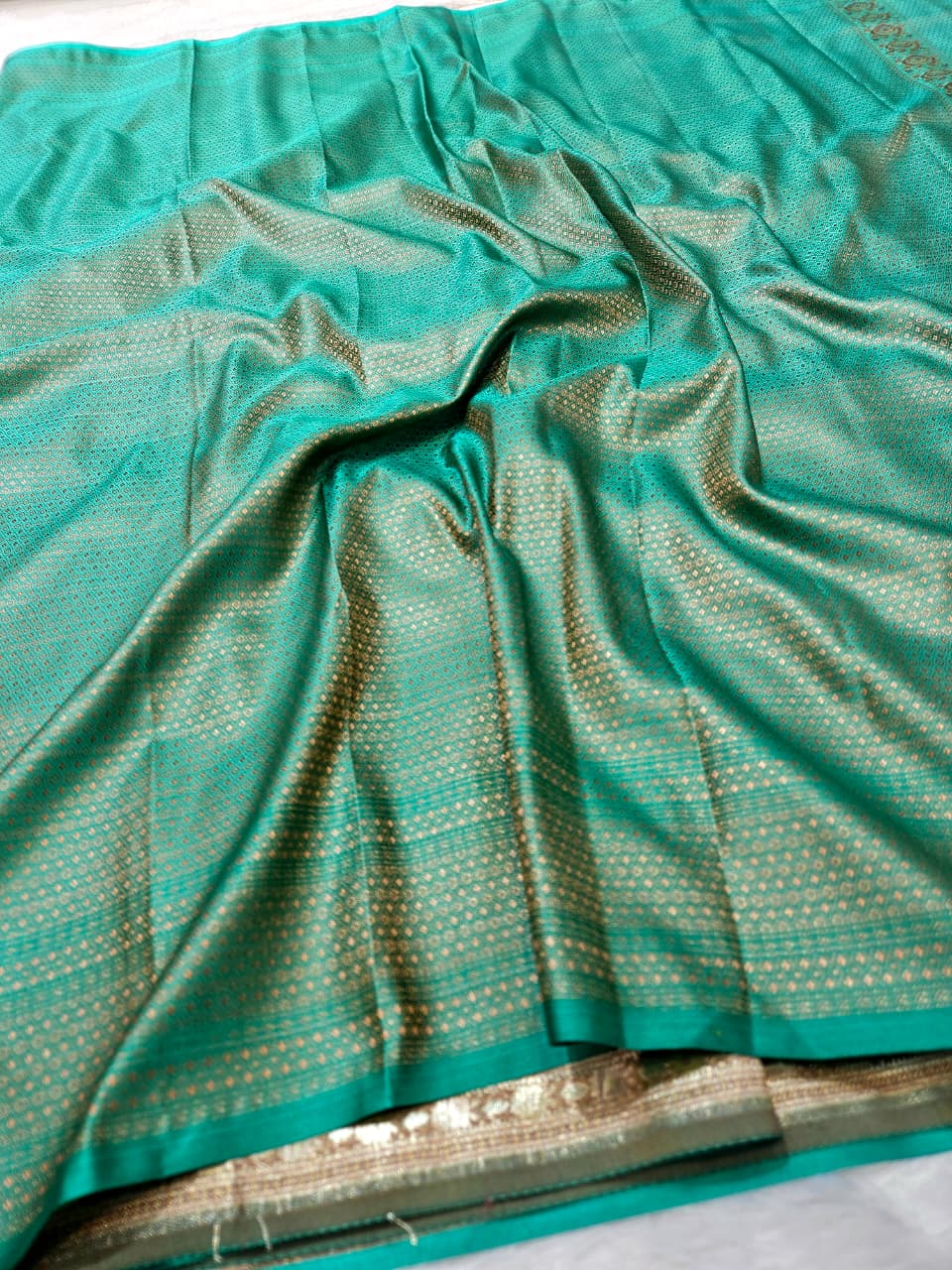 Sea Green Banarasi Jamewar Mashru Katan Silk Saree