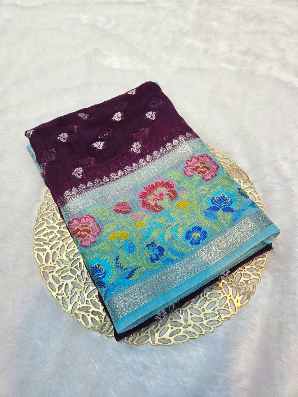 Mango Silk Saree with Stripe Texture Fabric