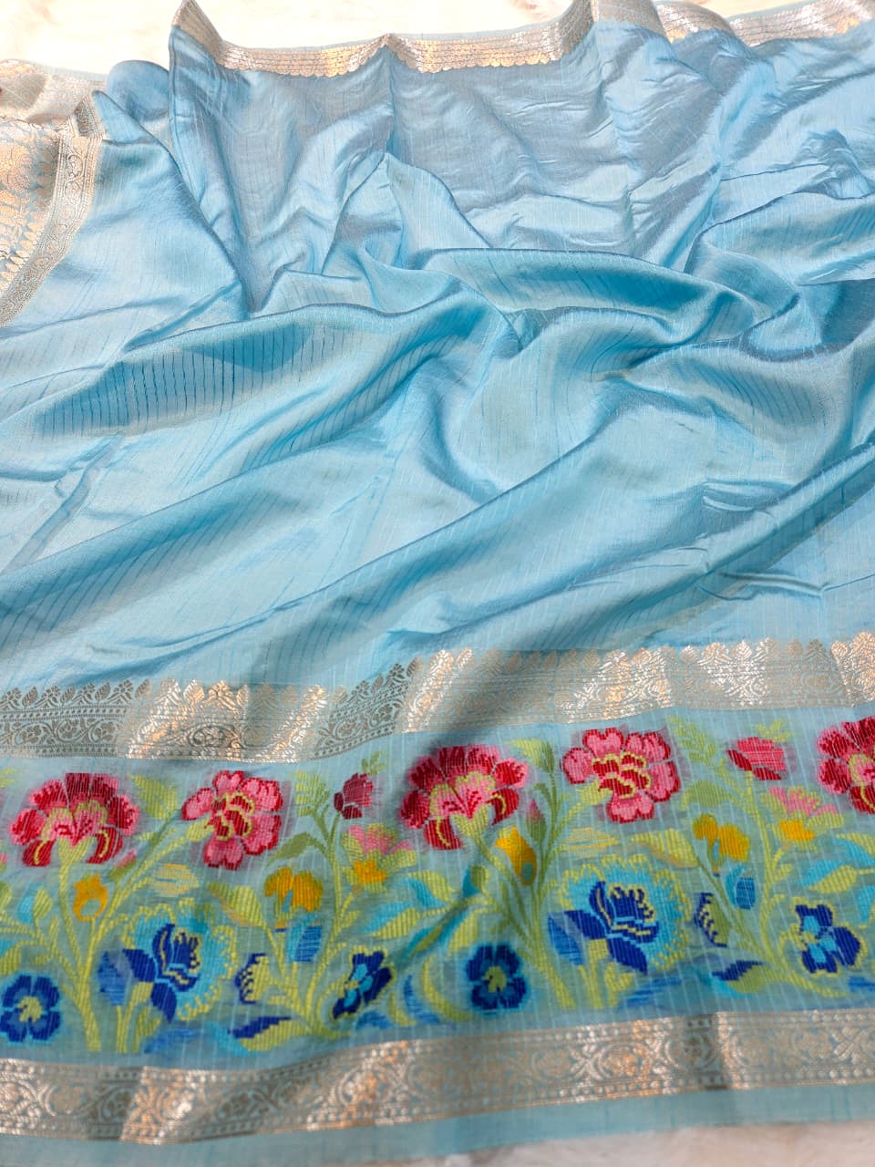 Mango Silk Saree with Stripe Texture Fabric