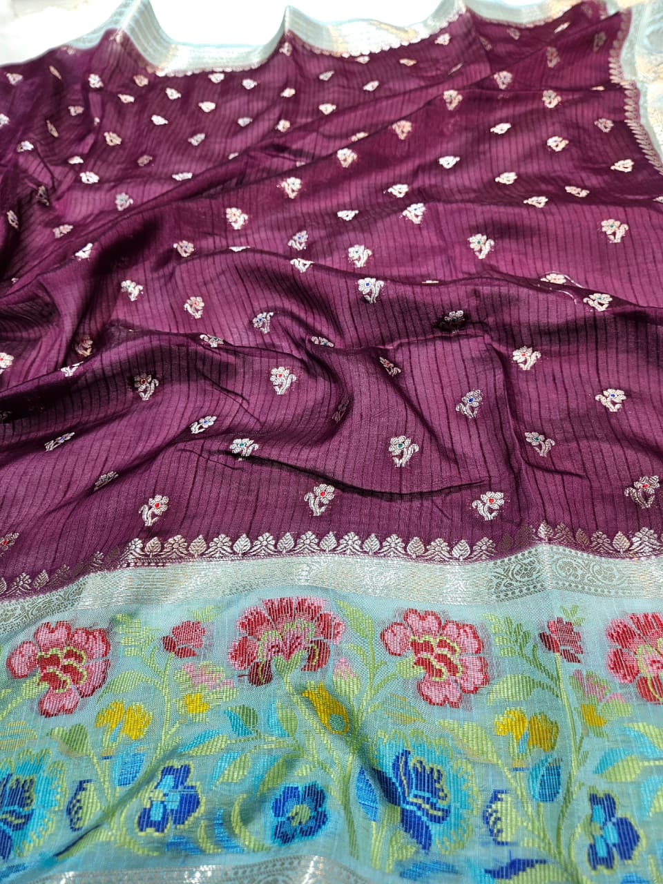 Mango Silk Saree with Stripe Texture Fabric
