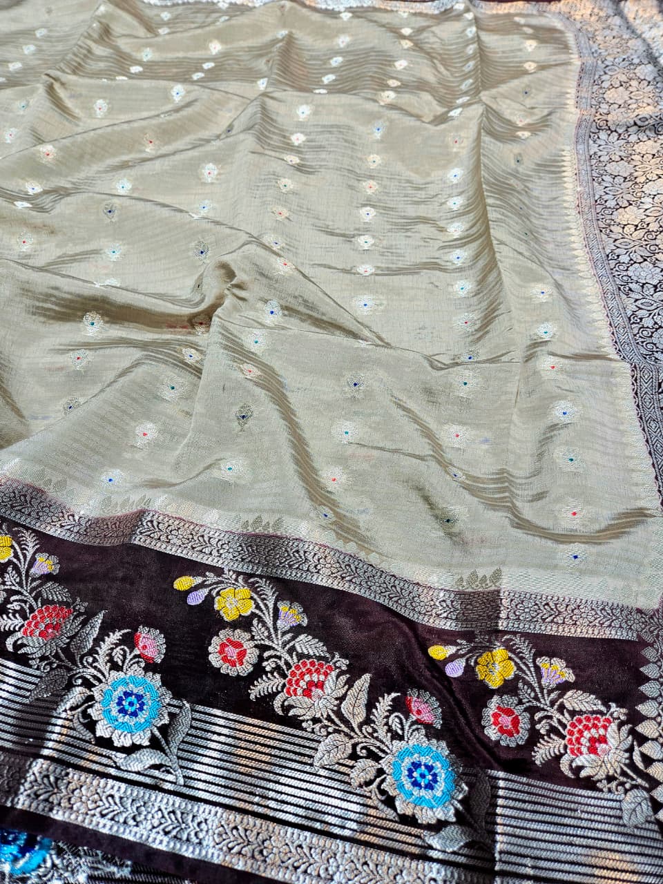 Mango Silk Saree with Stripe Texture Fabric