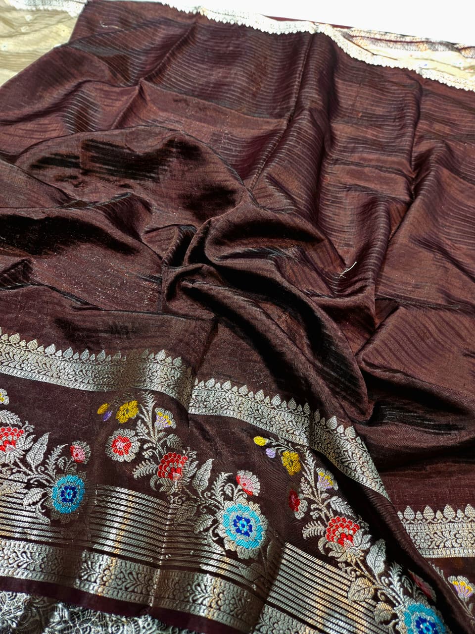Mango Silk Saree with Stripe Texture Fabric