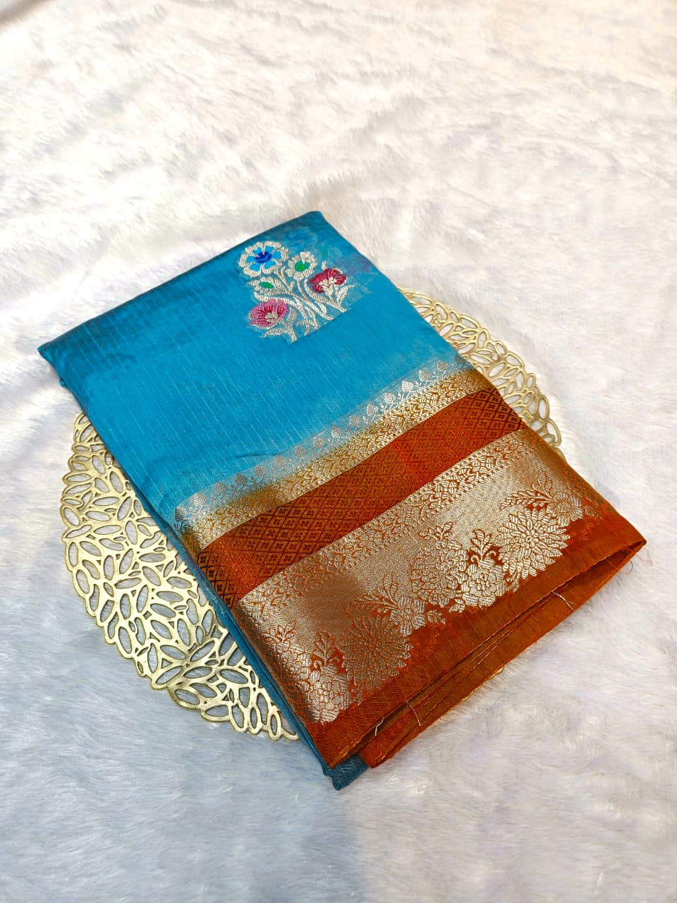 Mango Silk Saree with Stripe Texture Fabric