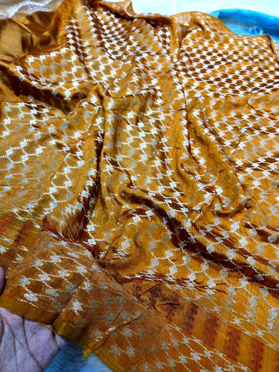 Mango Silk Saree with Stripe Texture Fabric
