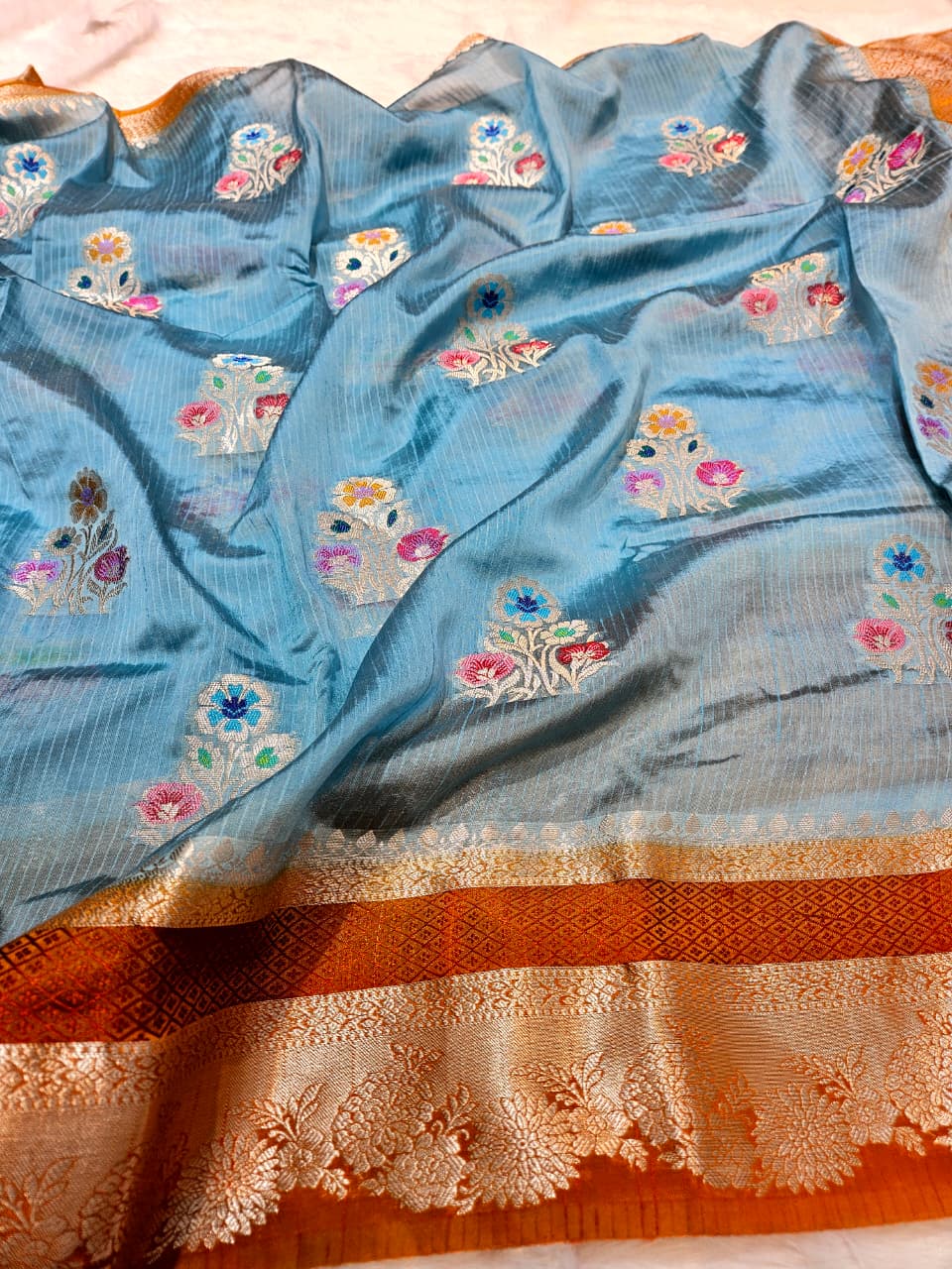 Mango Silk Saree with Stripe Texture Fabric