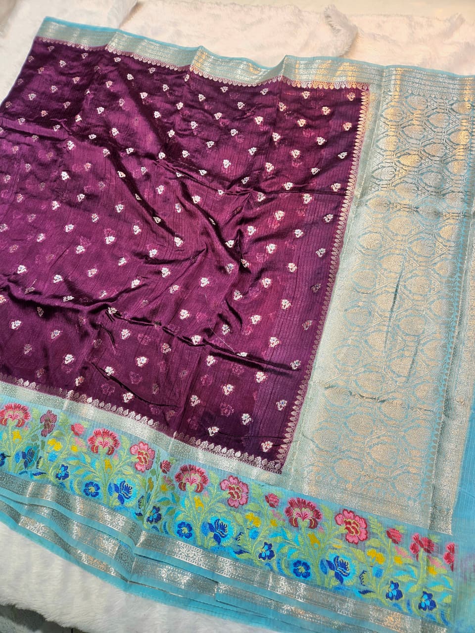 Mango Silk Saree with Stripe Texture Fabric