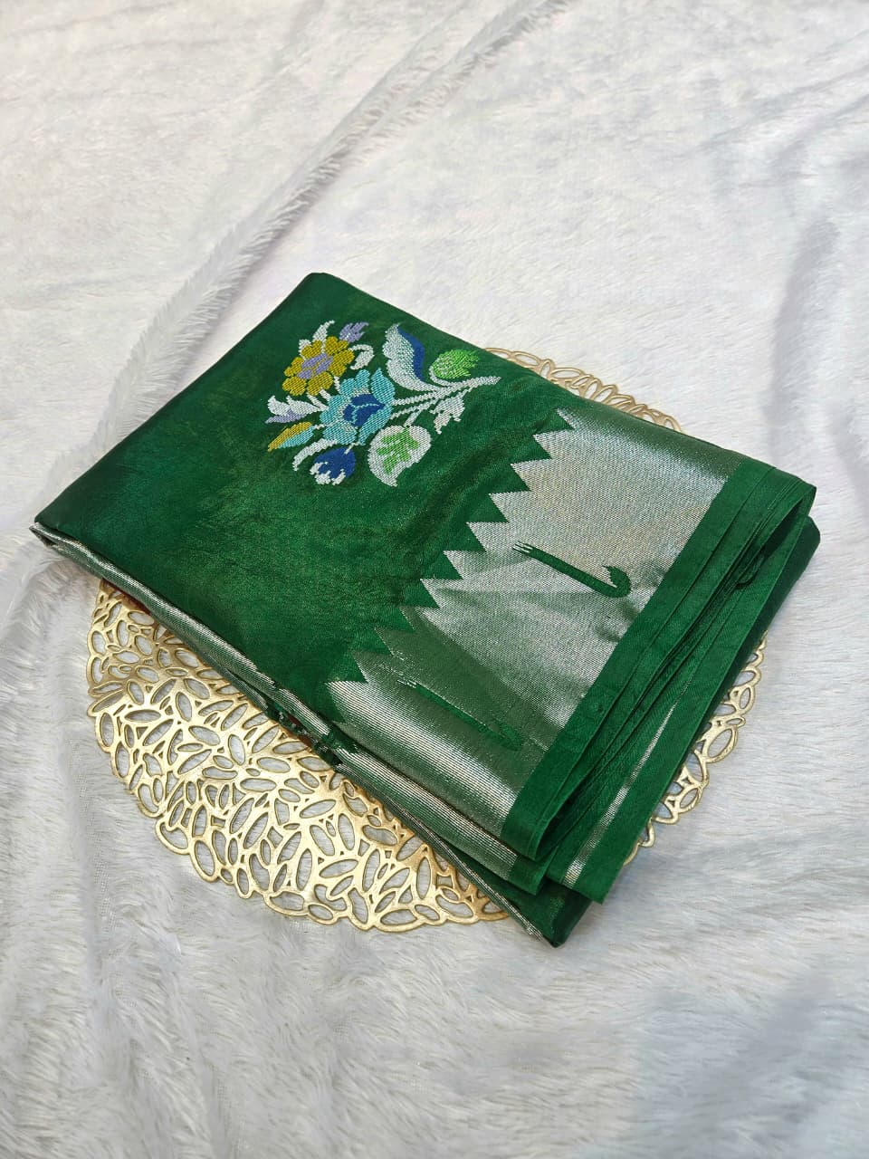 Mango Silk Saree in Paithani Weaving with Mina Buta and Aanchal Saree