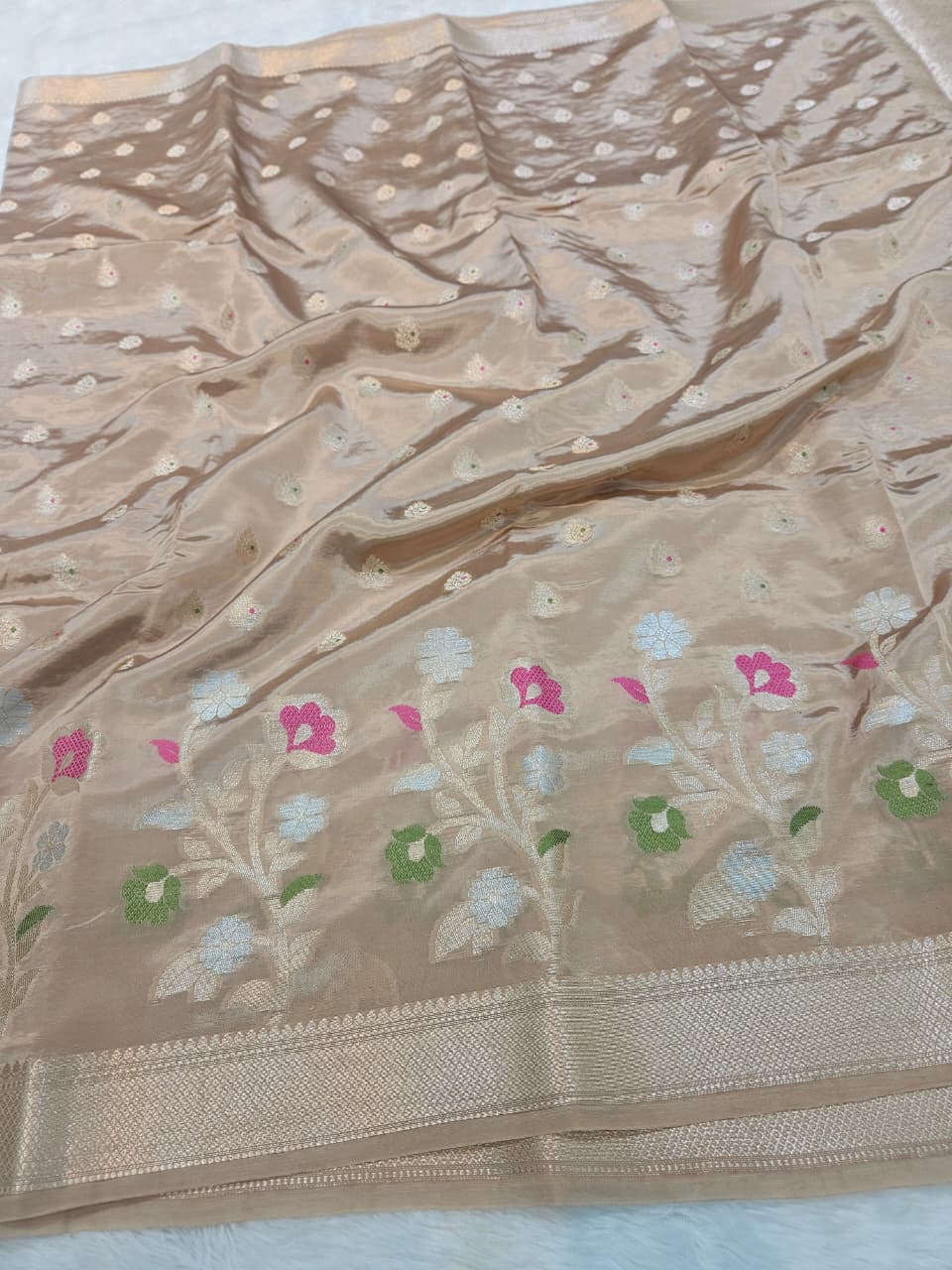 Beige Cream Raw Mango Silk Saree