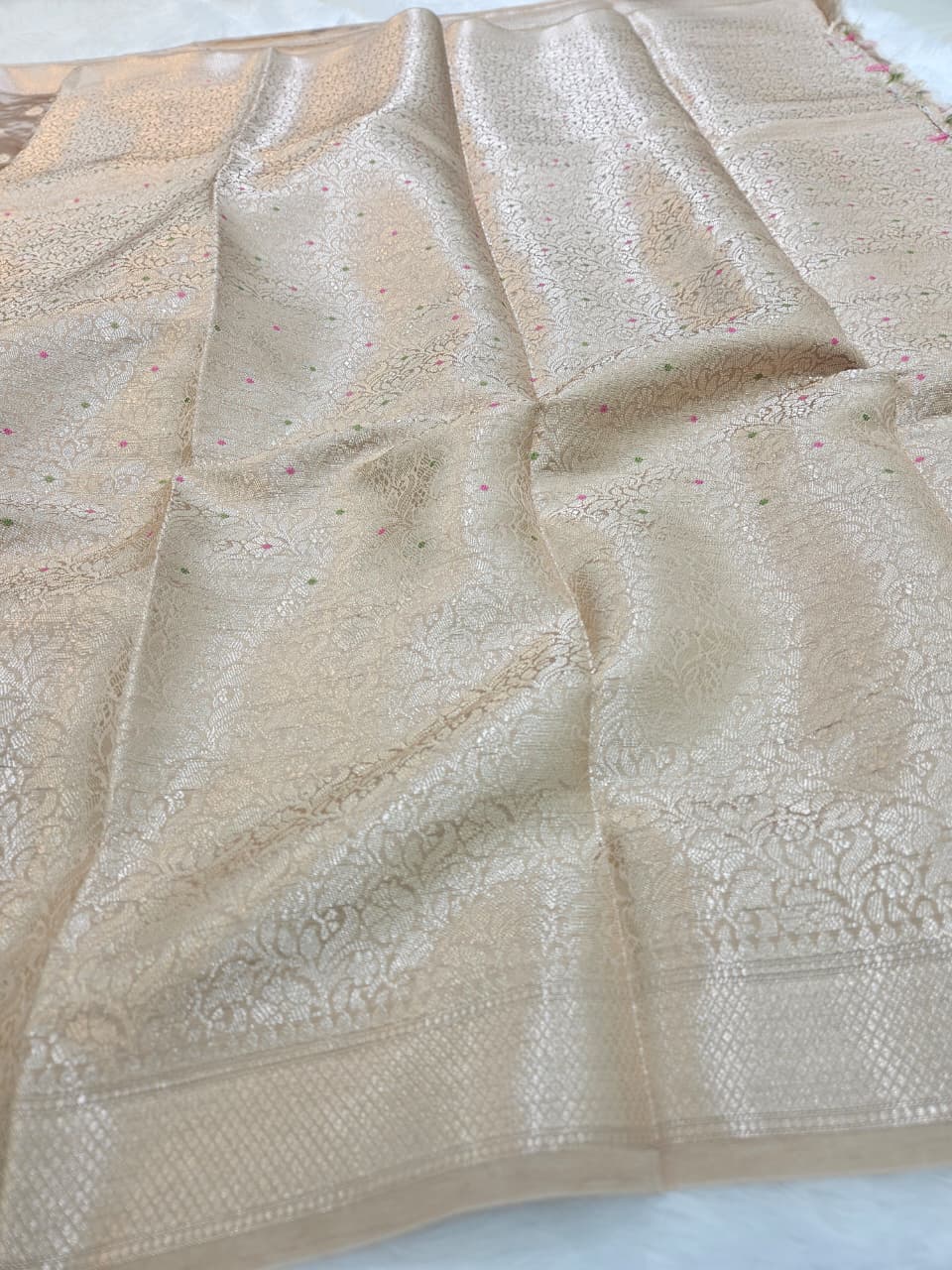 Beige Cream Raw Mango Silk Saree