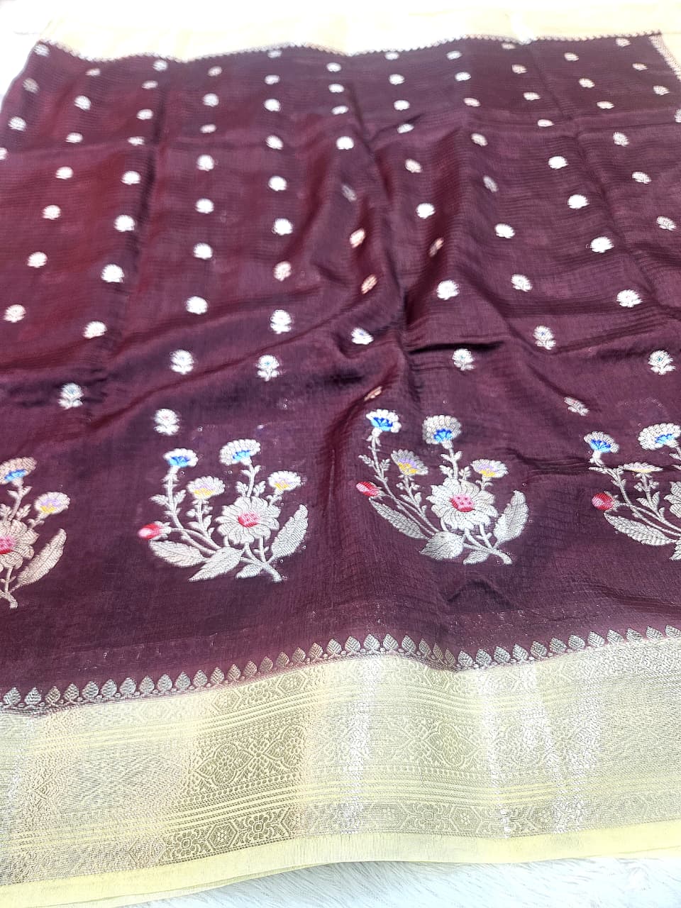 Maroon Banarasi Mango Silk Saree with Texture Fabric