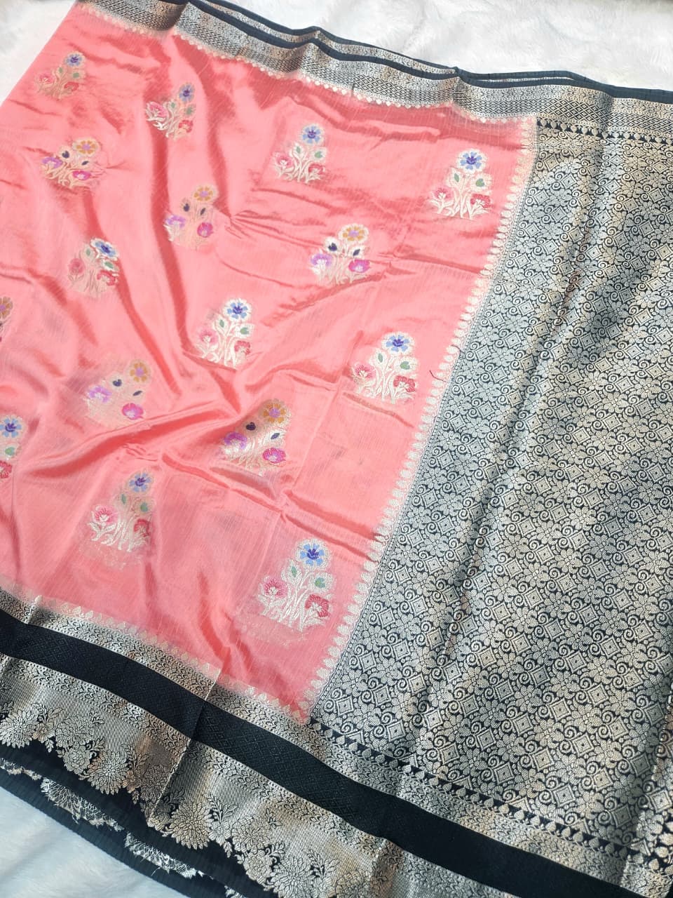 Mango Silk Saree with Stripe Texture Fabric